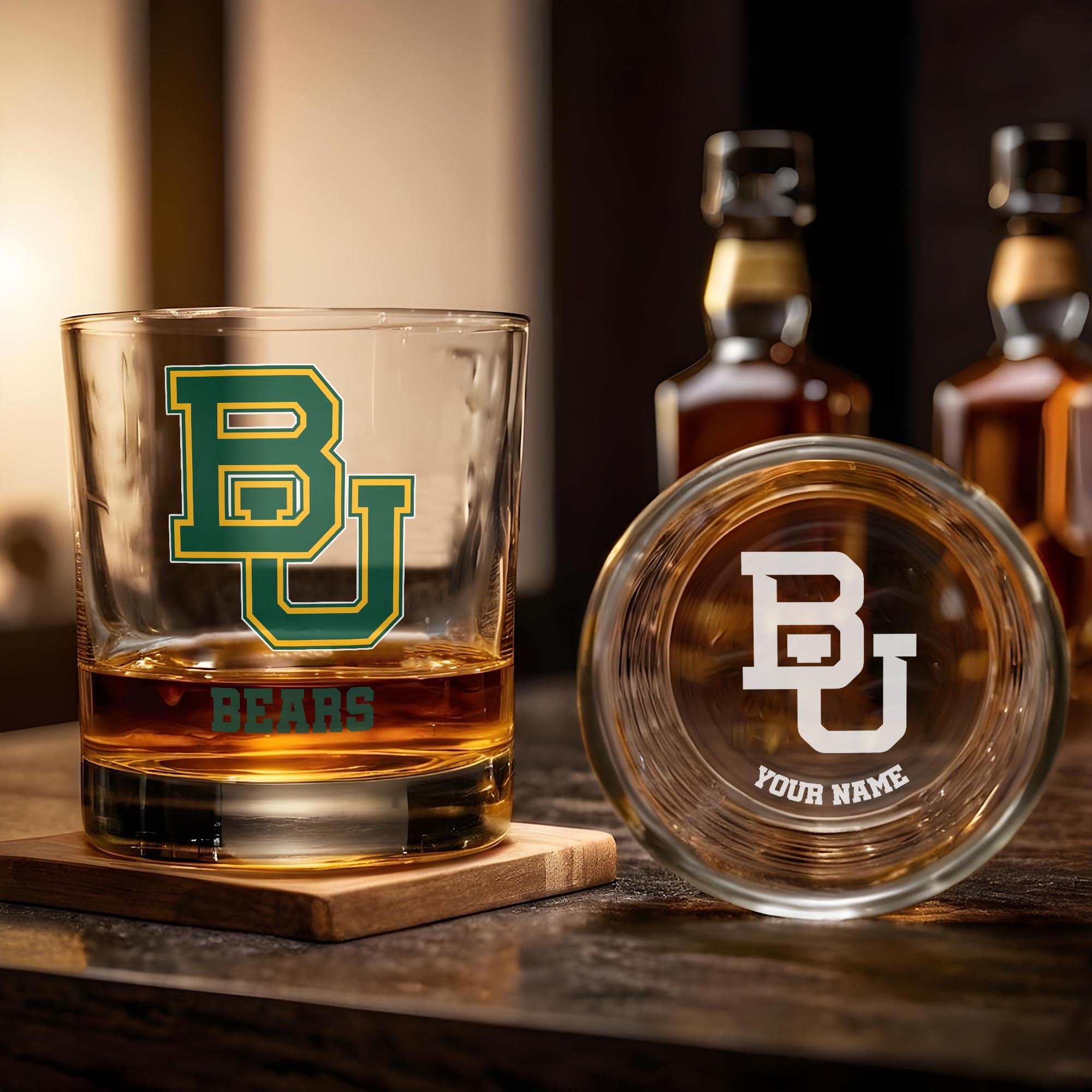Alternative view of Baylor Bears Engraved Whiskey Glass Custom Your Name, Groomsman 11oz Whiskey Glass, Football Gift, Gifts for Dad EHIVM-03271494