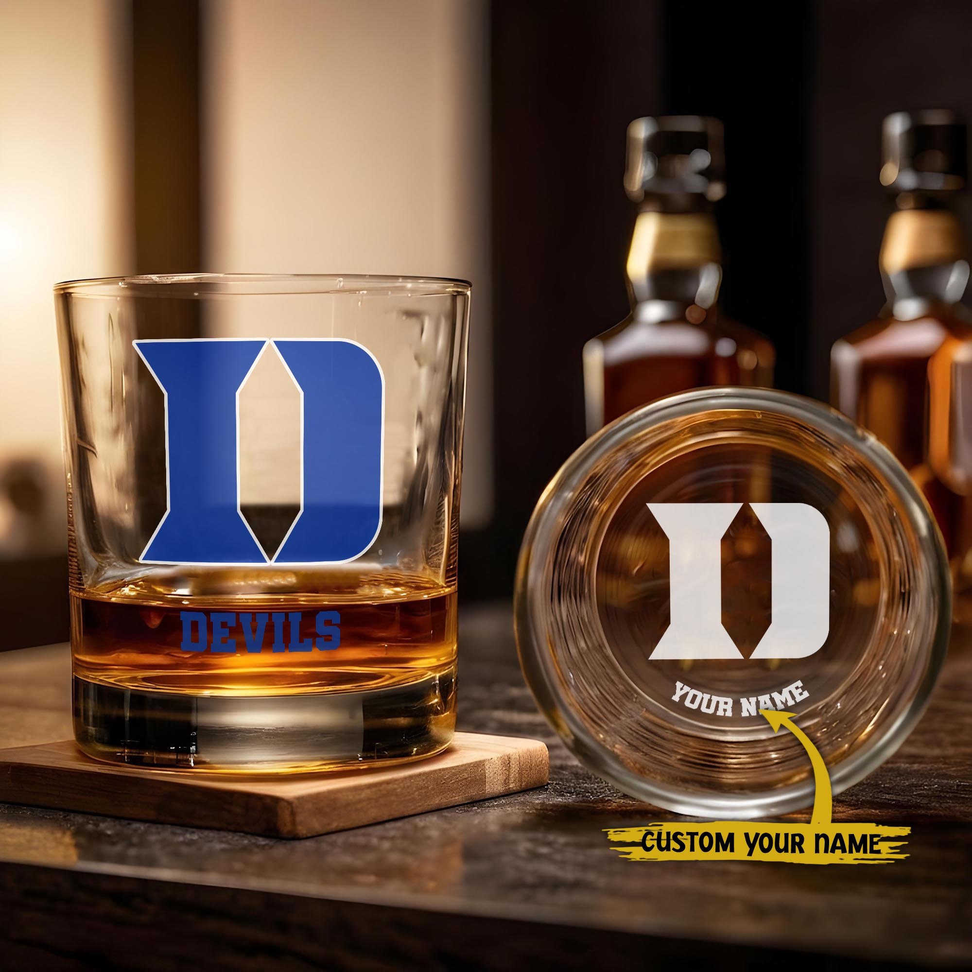 Duke Blue Devils Engraved Whiskey Glass Custom Your Name, Groomsman 11oz Whiskey Glass, Football Gift, Gifts for Dad EHIVM-03271494
