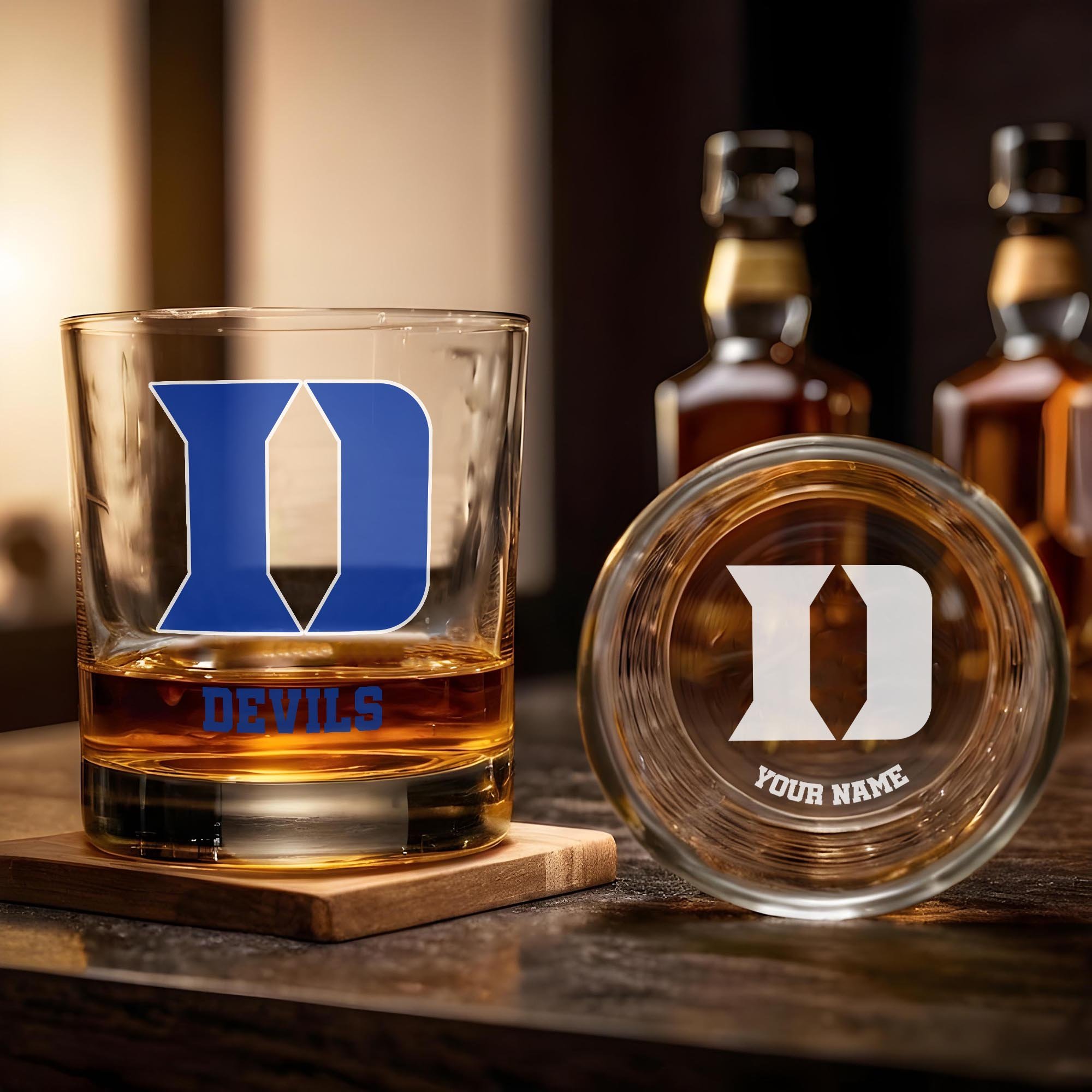Alternative view of Duke Blue Devils Engraved Whiskey Glass Custom Your Name, Groomsman 11oz Whiskey Glass, Football Gift, Gifts for Dad EHIVM-03271494