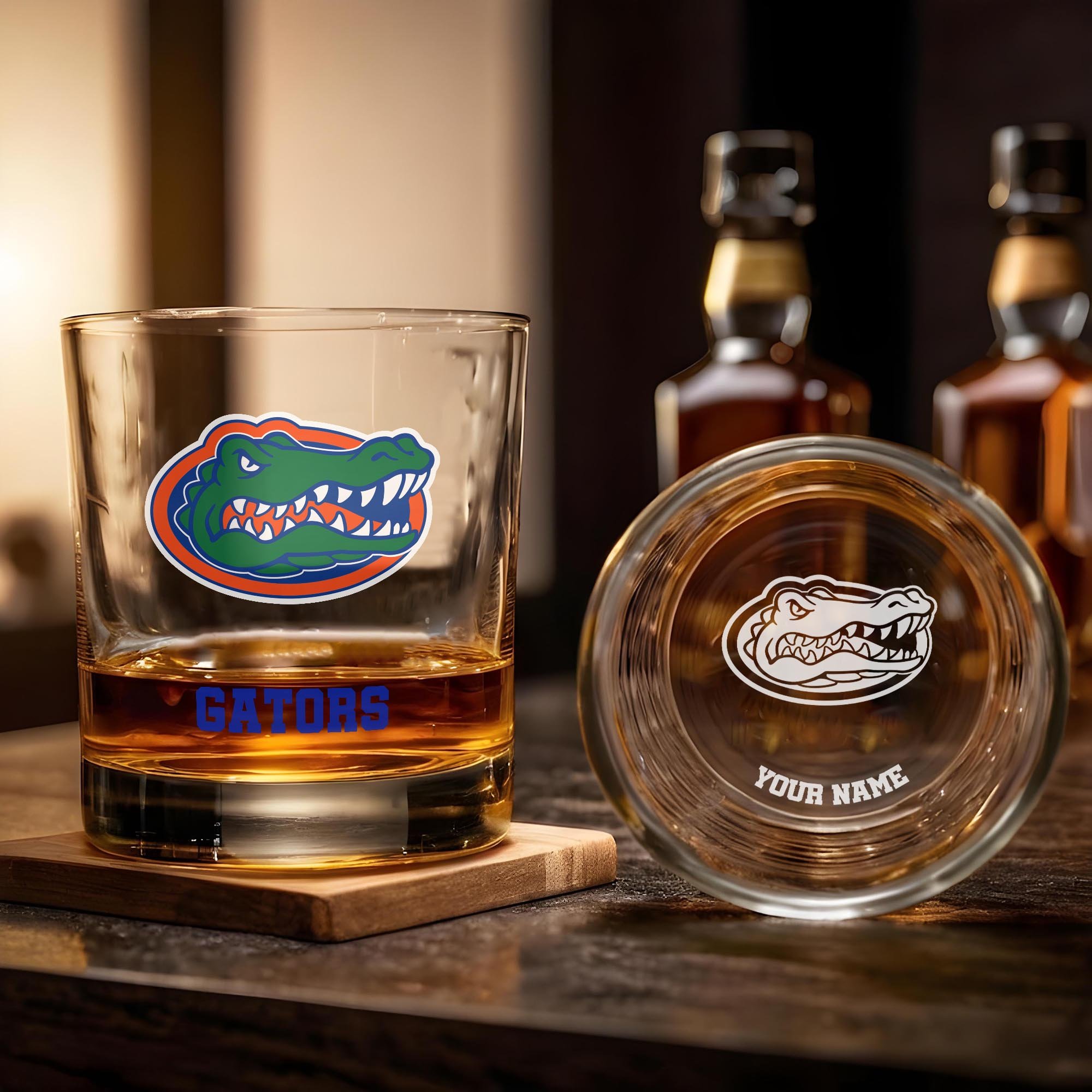 Alternative view of Florida Gators Engraved Whiskey Glass Custom Your Name, Groomsman 11oz Whiskey Glass, Football Gift, Gifts for Dad EHIVM-03271494