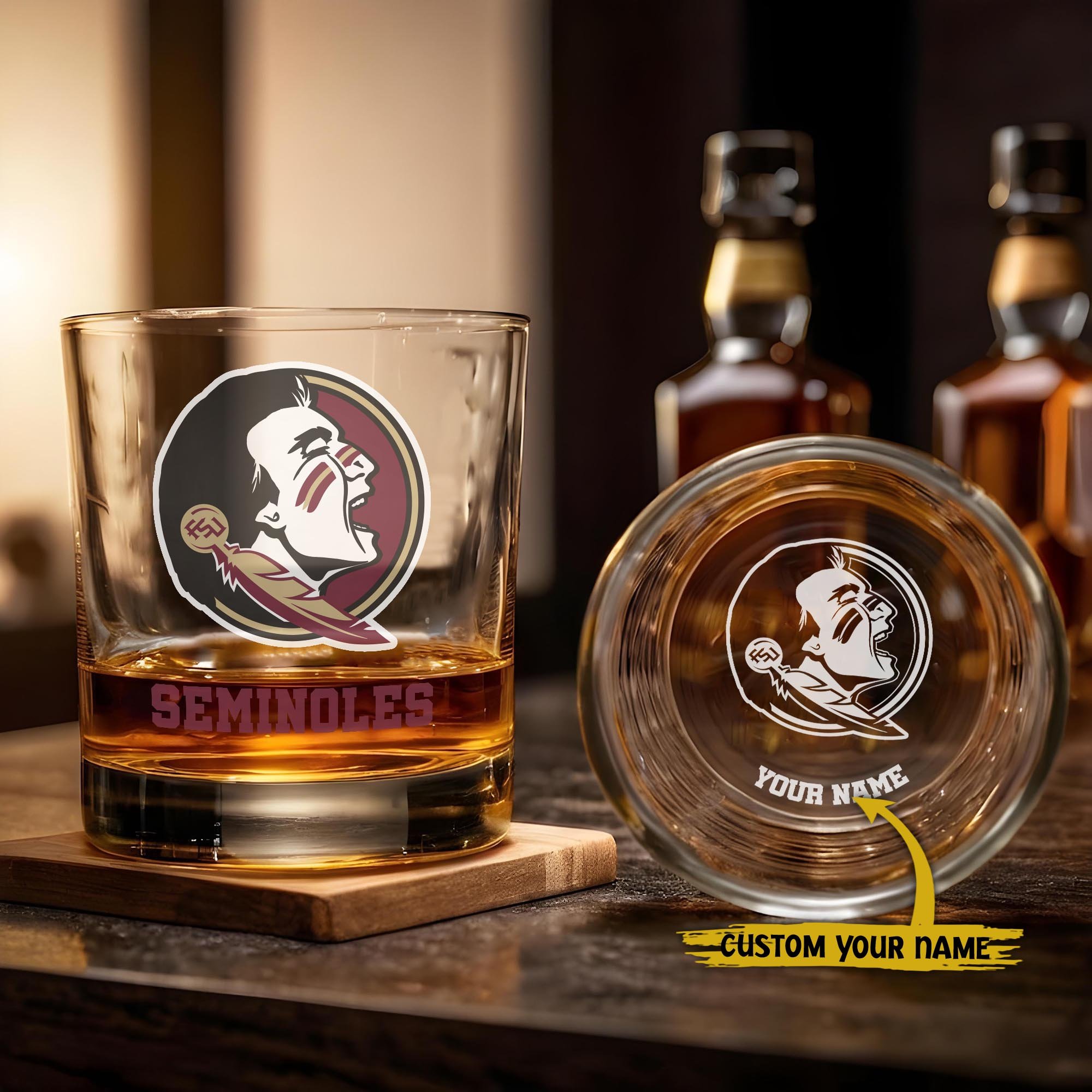 Florida State Seminoles Engraved Whiskey Glass Custom Your Name, Groomsman 11oz Whiskey Glass, Football Gift, Gifts for Dad EHIVM-03271494