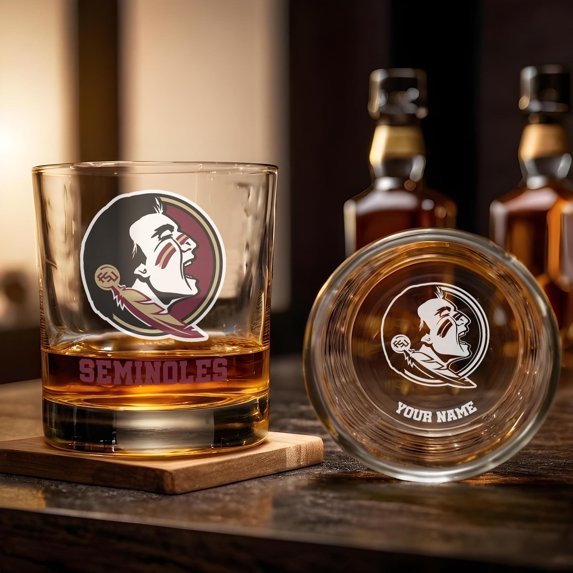 Alternative view of Florida State Seminoles Engraved Whiskey Glass Custom Your Name, Groomsman 11oz Whiskey Glass, Football Gift, Gifts for Dad EHIVM-03271494