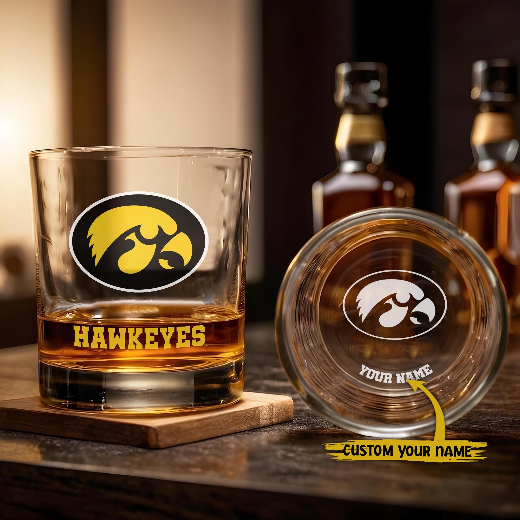 Iowa Hawkeyes Engraved Whiskey Glass Custom Your Name, Groomsman 11oz Whiskey Glass, Football Gift, Gifts for Dad EHIVM-03271494