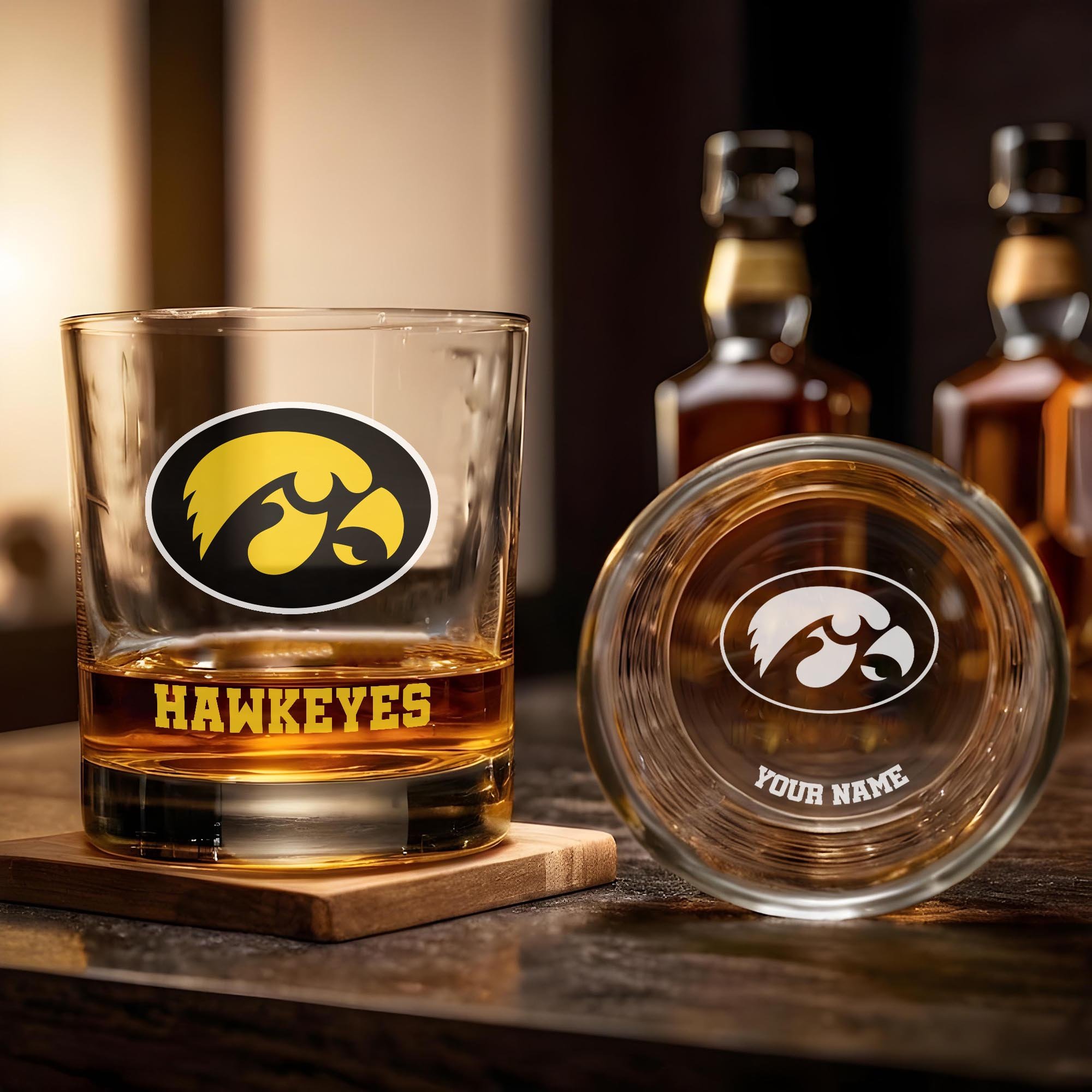 Alternative view of Iowa Hawkeyes Engraved Whiskey Glass Custom Your Name, Groomsman 11oz Whiskey Glass, Football Gift, Gifts for Dad EHIVM-03271494