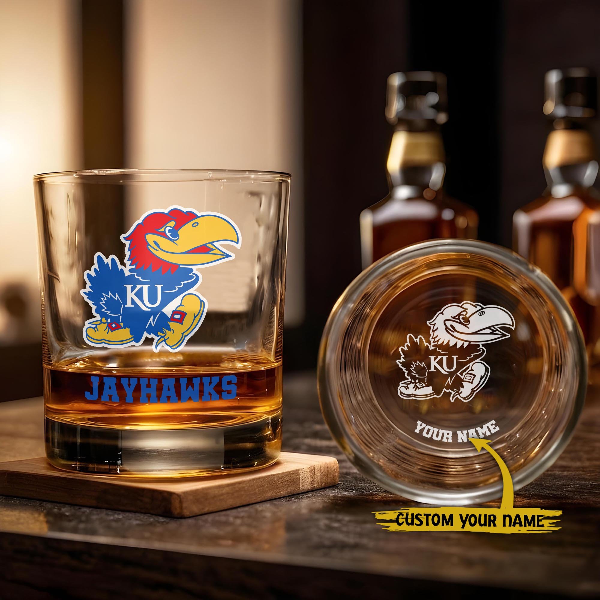 Kansas Jayhawks Engraved Whiskey Glass Custom Your Name, Groomsman 11oz Whiskey Glass, Football Gift, Gifts for Dad EHIVM-03271494