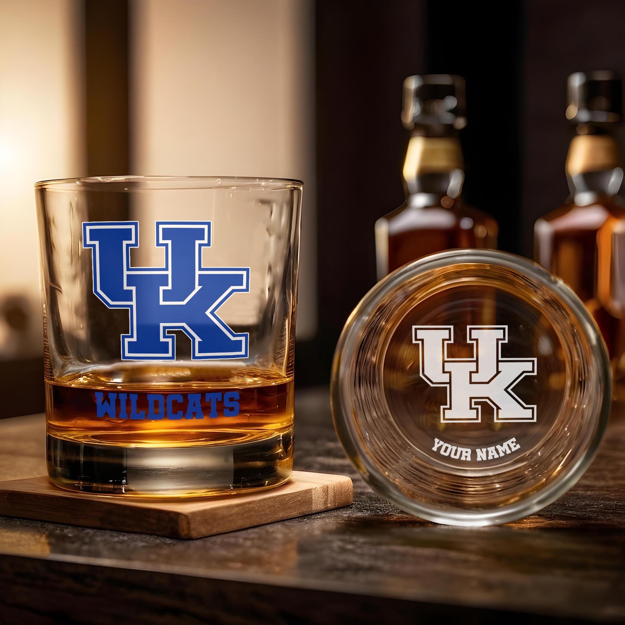 Alternative view of Kentucky Wildcats Engraved Whiskey Glass Custom Your Name, Groomsman 11oz Whiskey Glass, Football Gift, Gifts for Dad EHIVM-03271494
