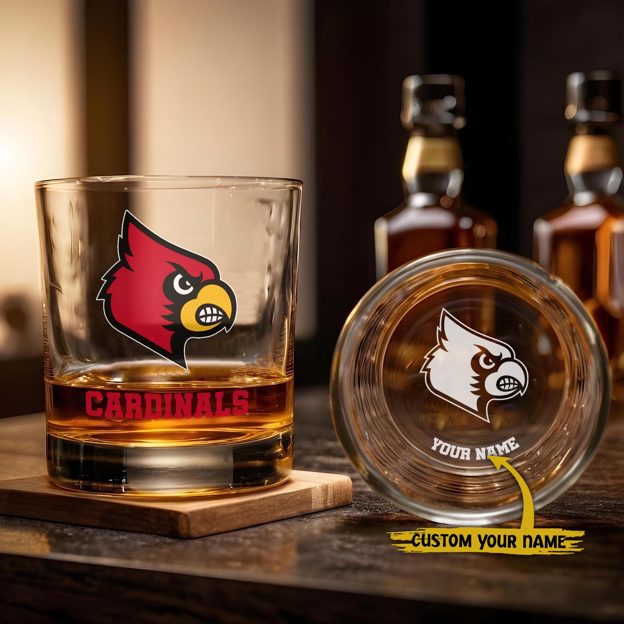 Louisville Cardinals Engraved Whiskey Glass Custom Your Name, Groomsman 11oz Whiskey Glass, Football Gift, Gifts for Dad EHIVM-03271494