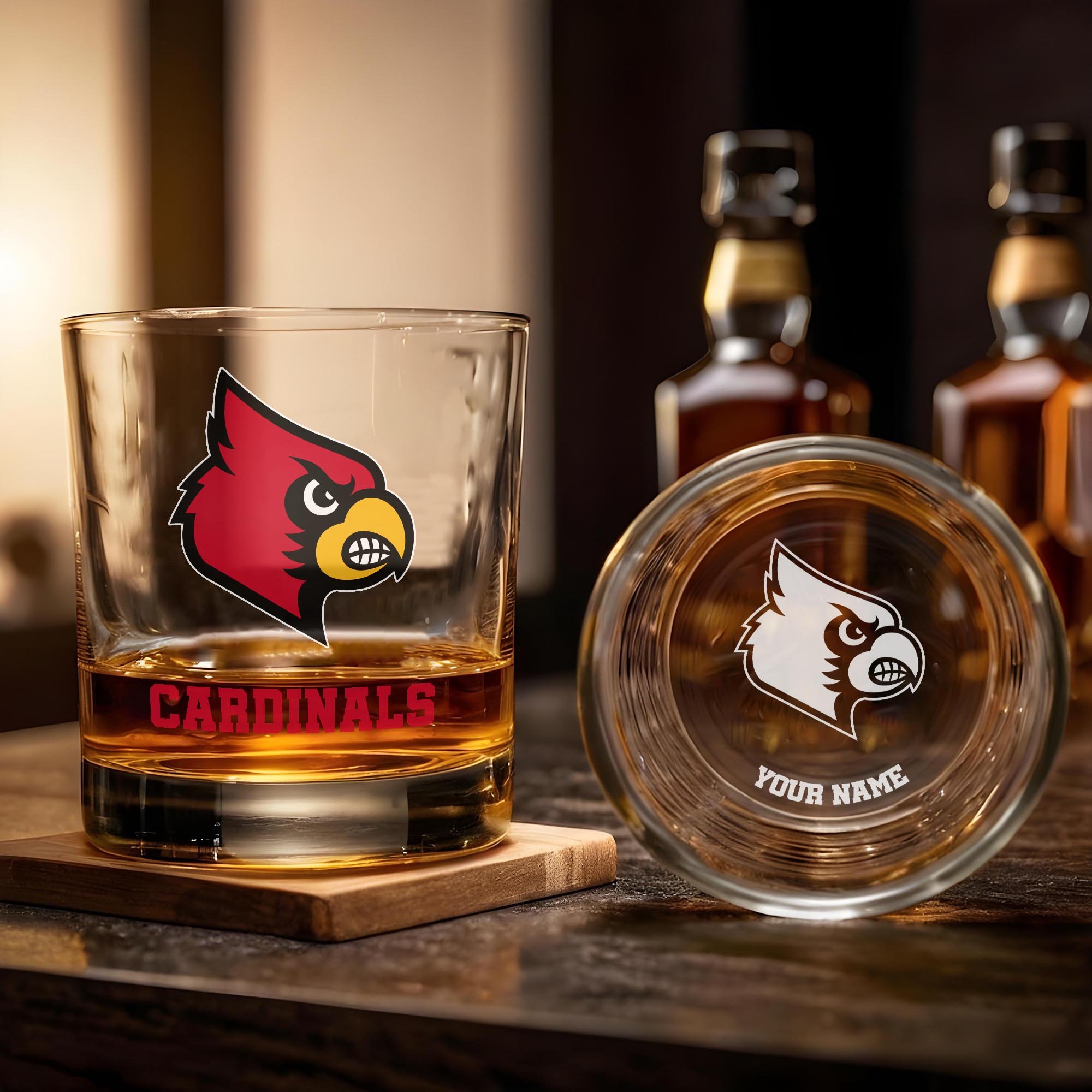 Alternative view of Louisville Cardinals Engraved Whiskey Glass Custom Your Name, Groomsman 11oz Whiskey Glass, Football Gift, Gifts for Dad EHIVM-03271494