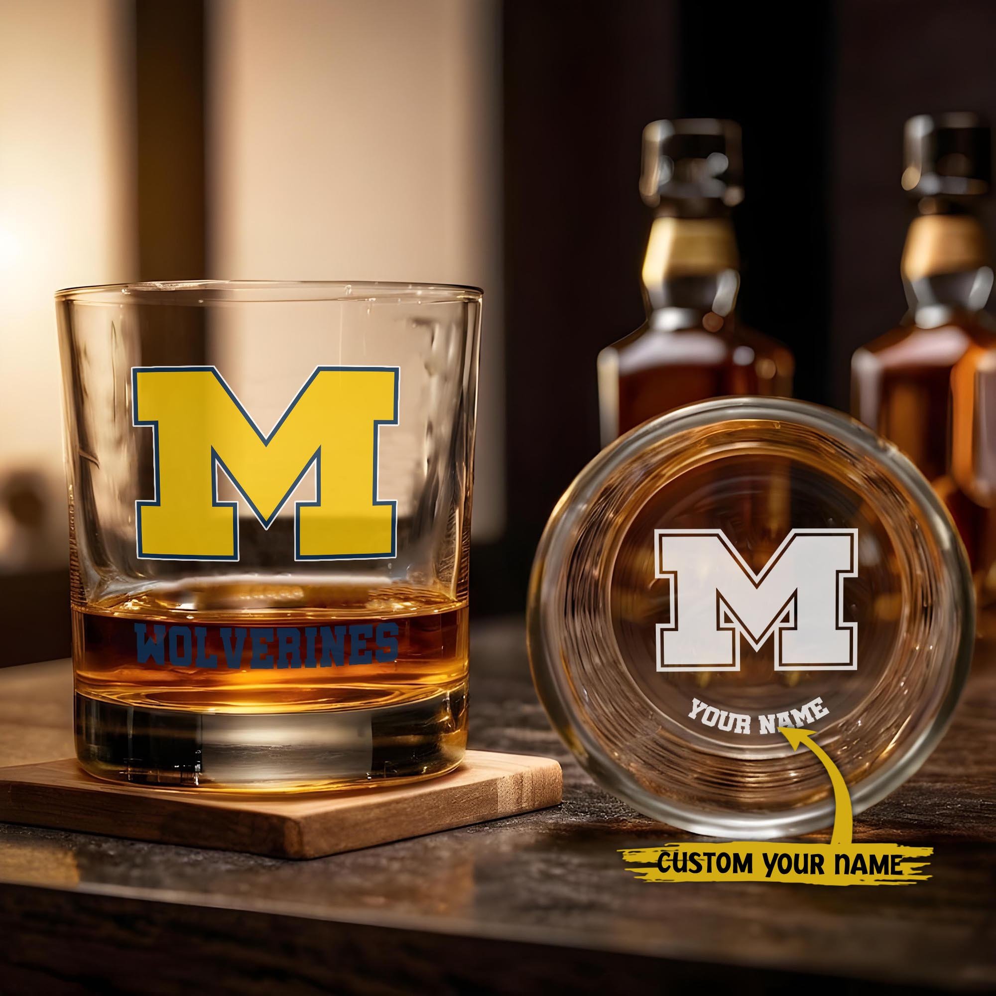 Michigan Wolverines Engraved Whiskey Glass Custom Your Name, Groomsman 11oz Whiskey Glass, Football Gift, Gifts for Dad EHIVM-03271494