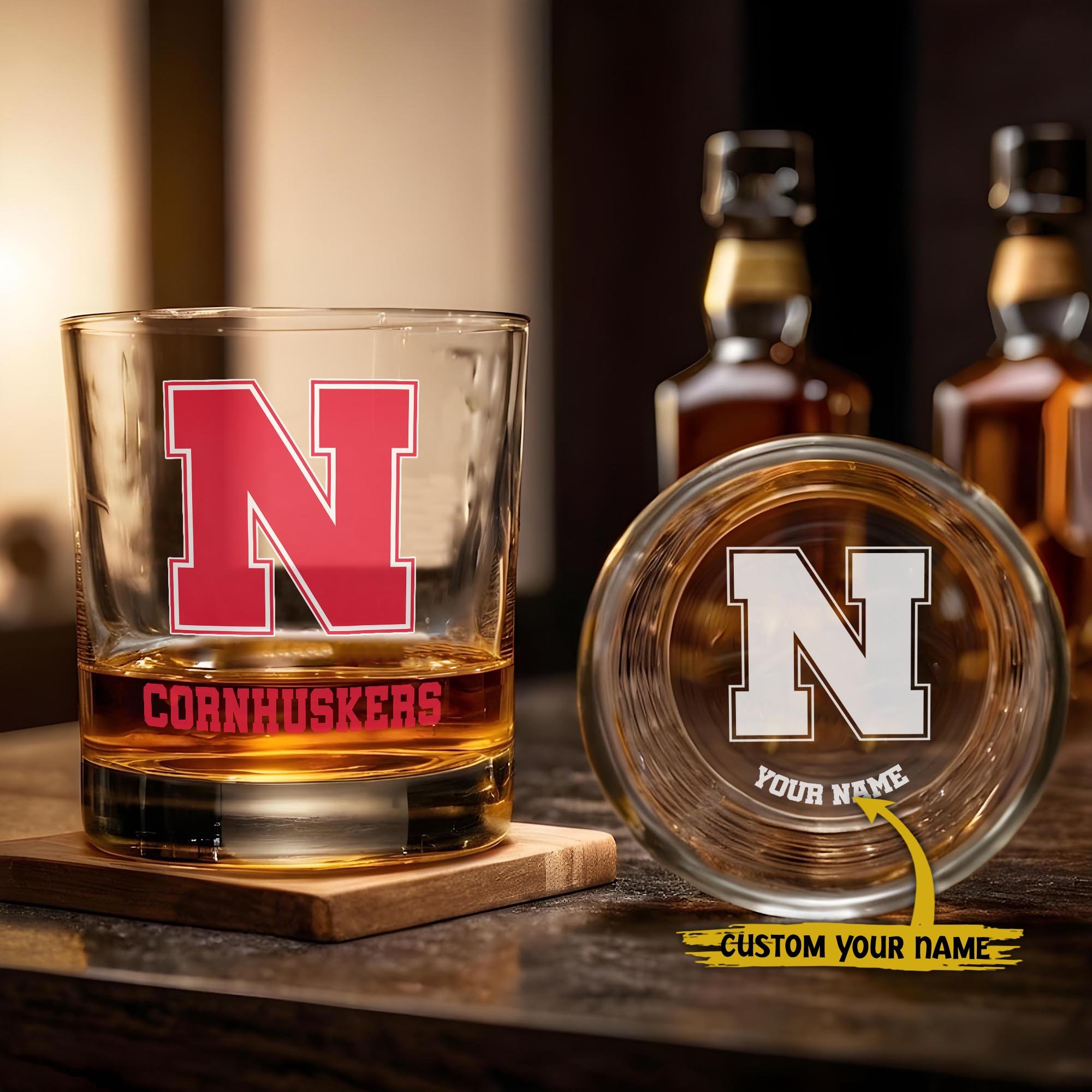 Nebraska Cornhuskers Engraved Whiskey Glass Custom Your Name, Groomsman 11oz Whiskey Glass, Football Gift, Gifts for Dad EHIVM-03271494