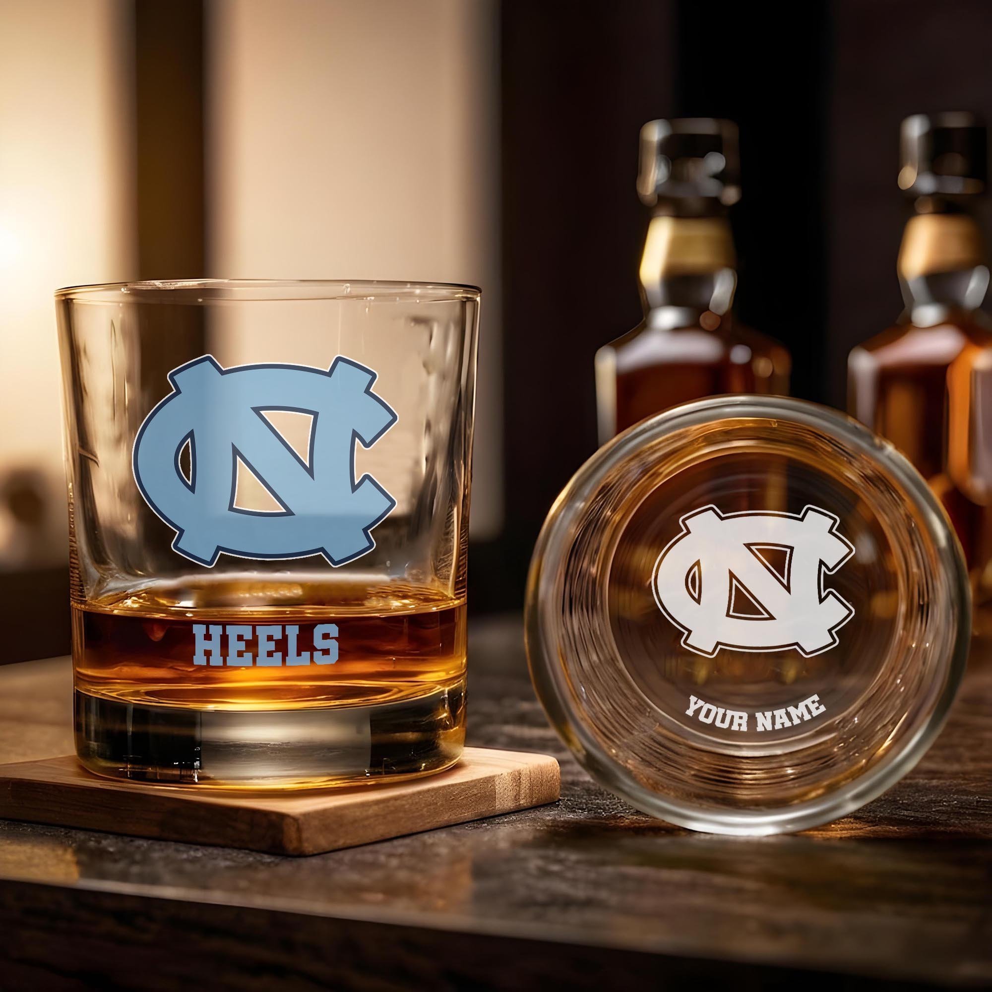 Alternative view of North Carolina Tar Heels Engraved Whiskey Glass Custom Your Name, Groomsman 11oz Whiskey Glass, Football Gift, Gifts for Dad EHIVM-03271494