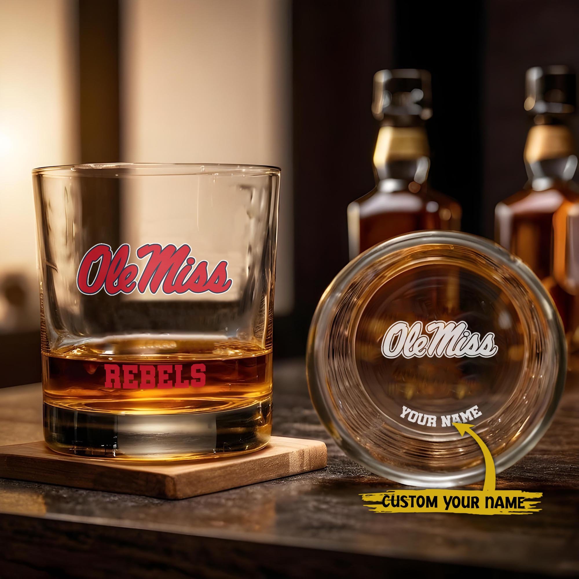 Ole Miss Rebels Engraved Whiskey Glass Custom Your Name, Groomsman 11oz Whiskey Glass, Football Gift, Gifts for Dad EHIVM-03271494