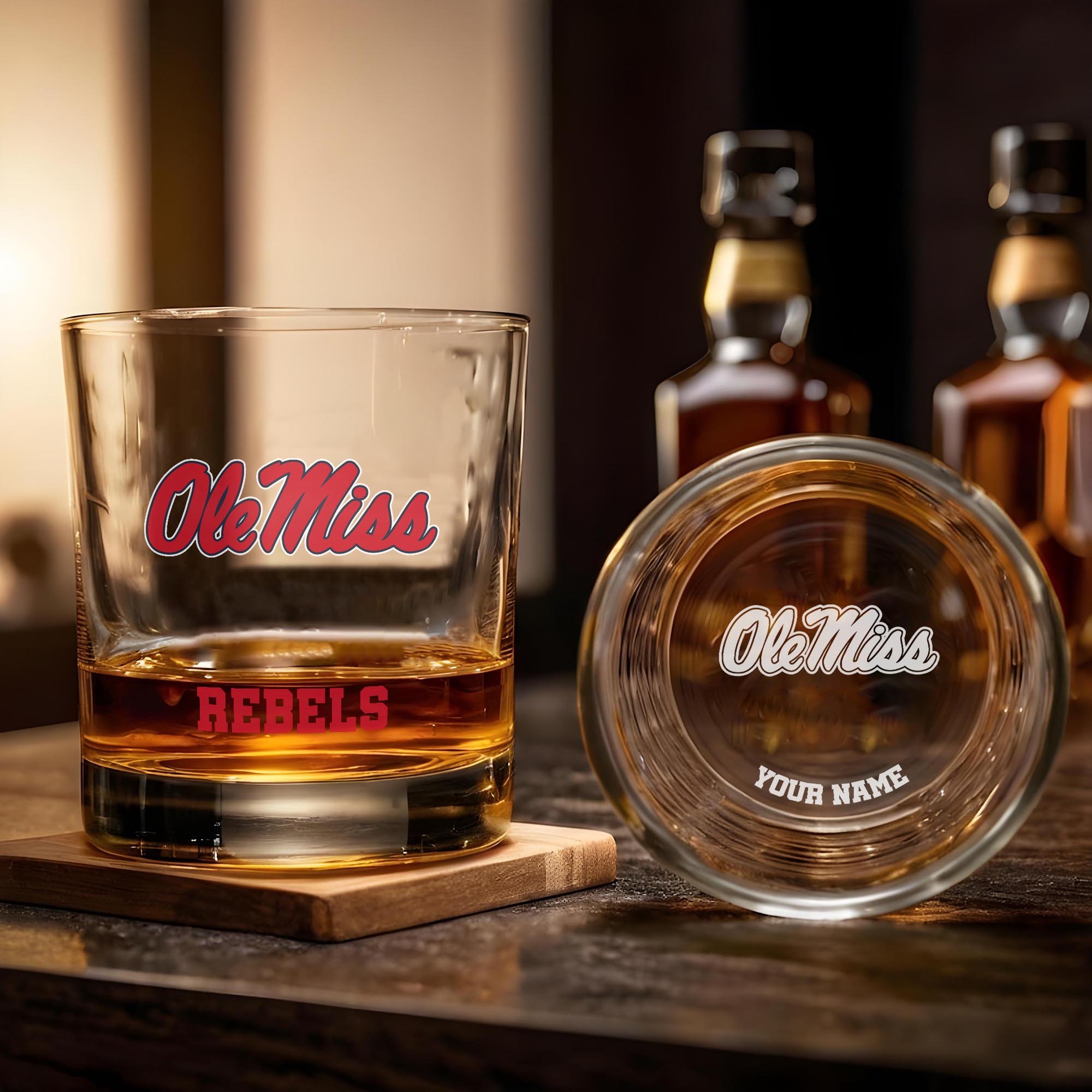 Alternative view of Ole Miss Rebels Engraved Whiskey Glass Custom Your Name, Groomsman 11oz Whiskey Glass, Football Gift, Gifts for Dad EHIVM-03271494