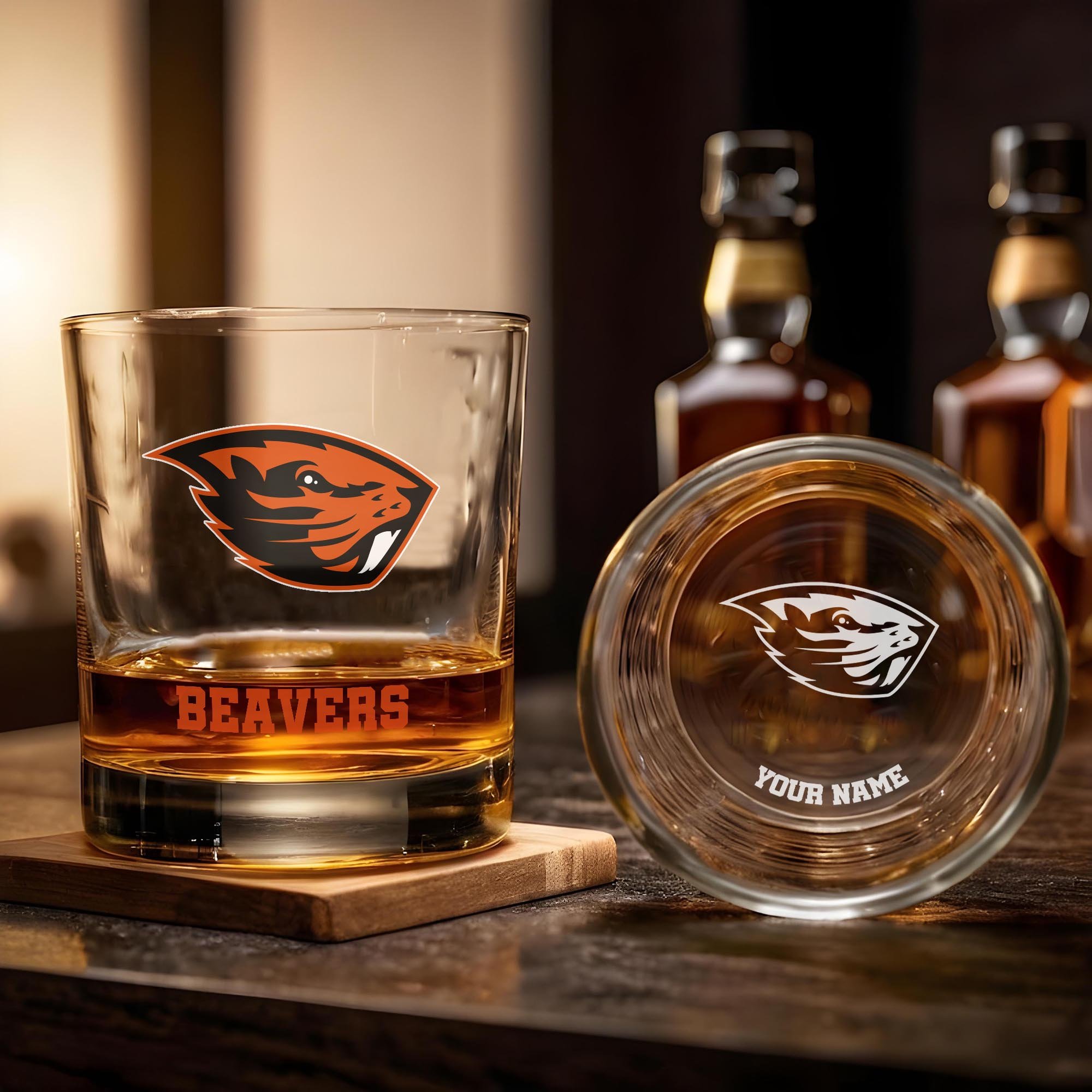 Alternative view of Oregon State Beavers Engraved Whiskey Glass Custom Your Name, Groomsman 11oz Whiskey Glass, Football Gift, Gifts for Dad EHIVM-03271494