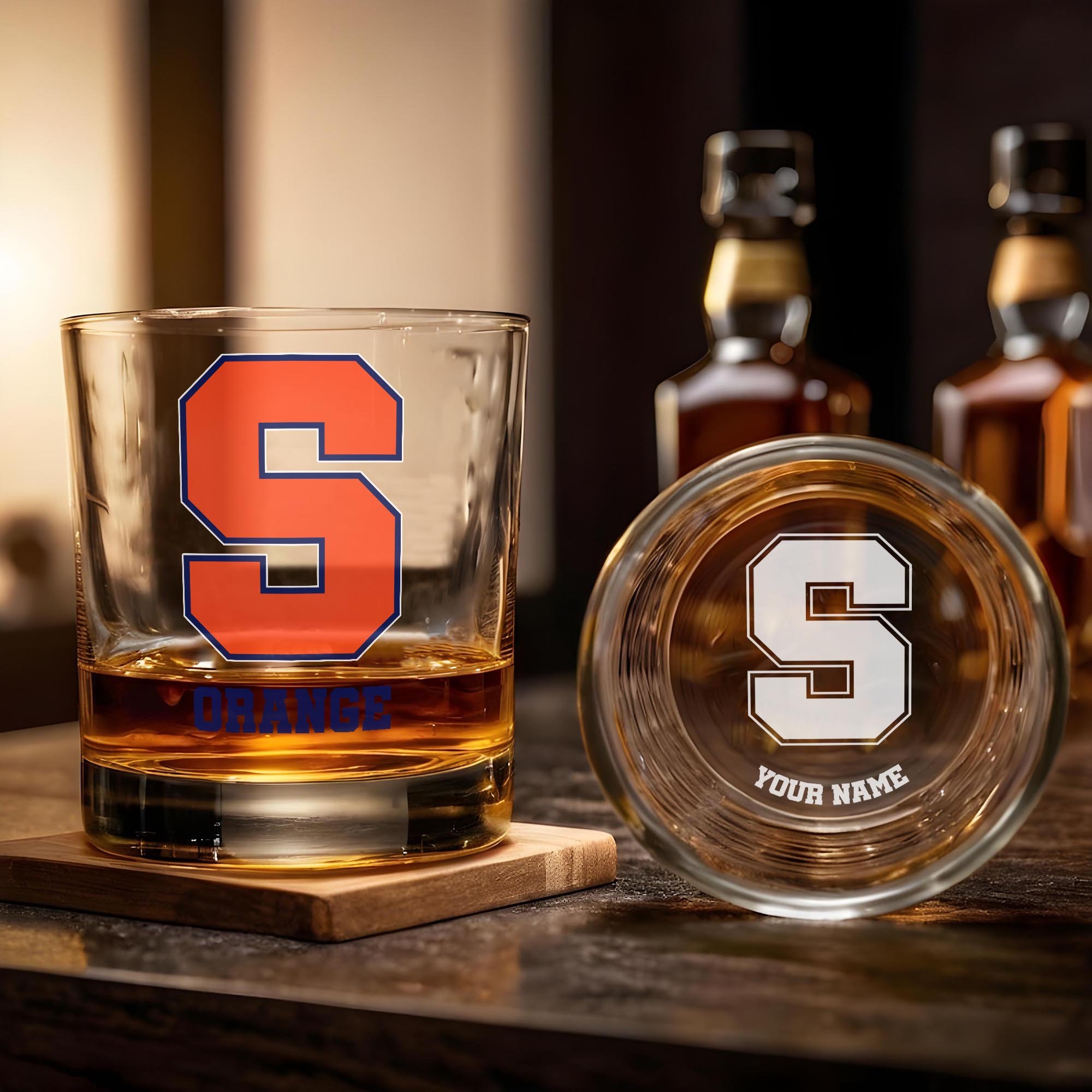 Alternative view of Syracuse Orange Engraved Whiskey Glass Custom Your Name, Groomsman 11oz Whiskey Glass, Football Gift, Gifts for Dad EHIVM-03271494