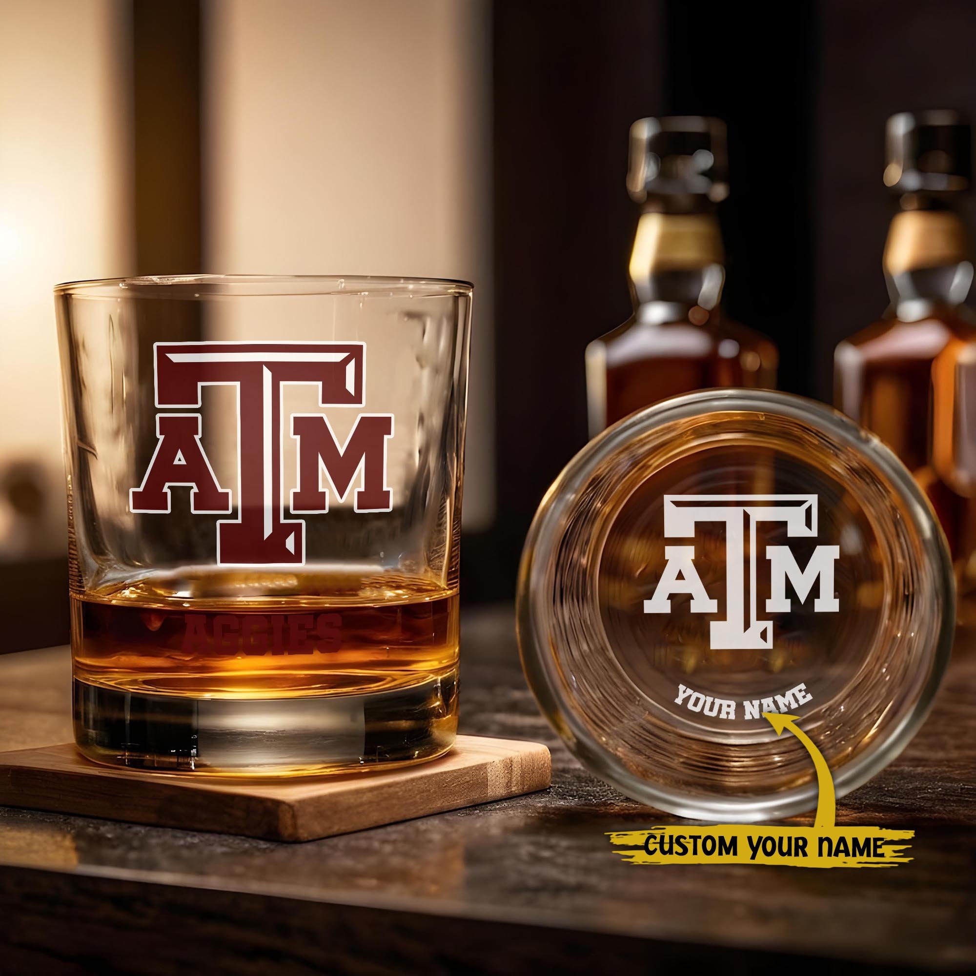 Texas A&M Aggies Engraved Whiskey Glass Custom Your Name, Groomsman 11oz Whiskey Glass, Football Gift, Gifts for Dad EHIVM-03271494