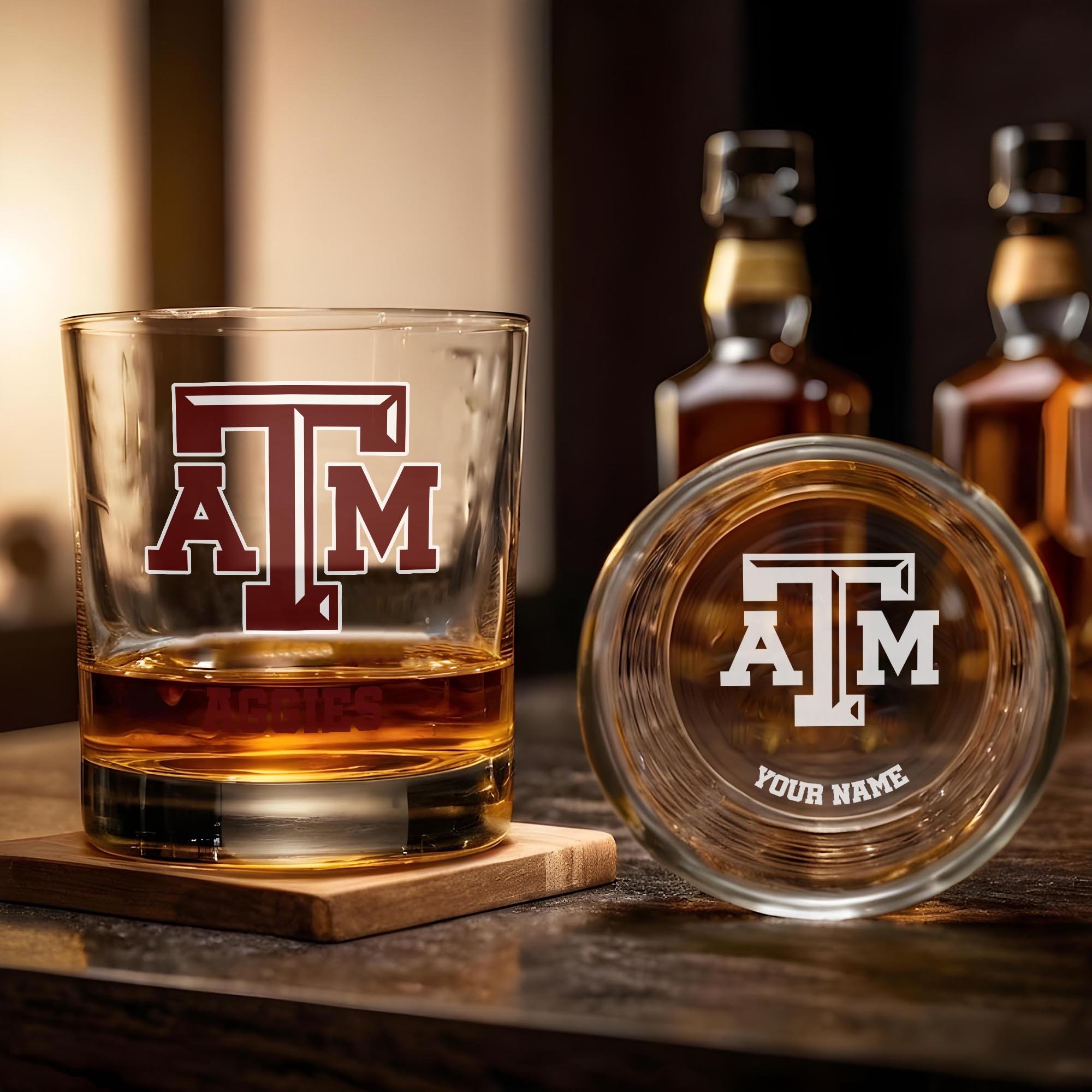 Alternative view of Texas A&M Aggies Engraved Whiskey Glass Custom Your Name, Groomsman 11oz Whiskey Glass, Football Gift, Gifts for Dad EHIVM-03271494