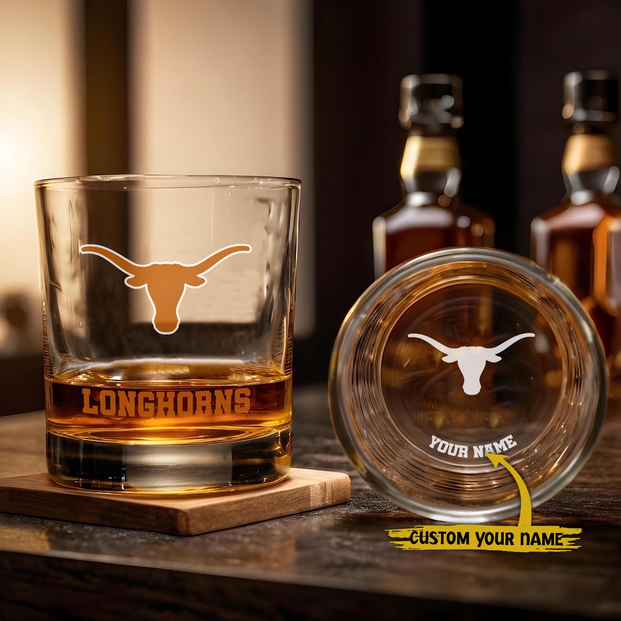 Texas Longhorns Engraved Whiskey Glass Custom Your Name, Groomsman 11oz Whiskey Glass, Football Gift, Gifts for Dad EHIVM-03271494