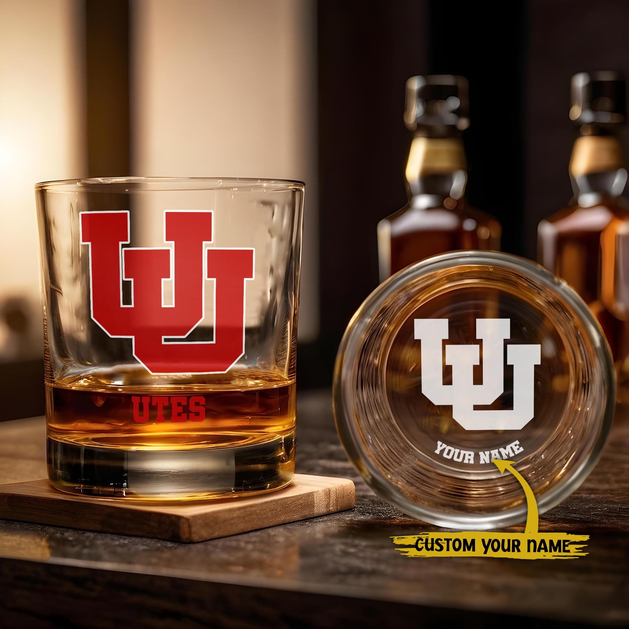 Utah Utes Engraved Whiskey Glass Custom Your Name, Groomsman 11oz Whiskey Glass, Football Gift, Gifts for Dad EHIVM-03271494