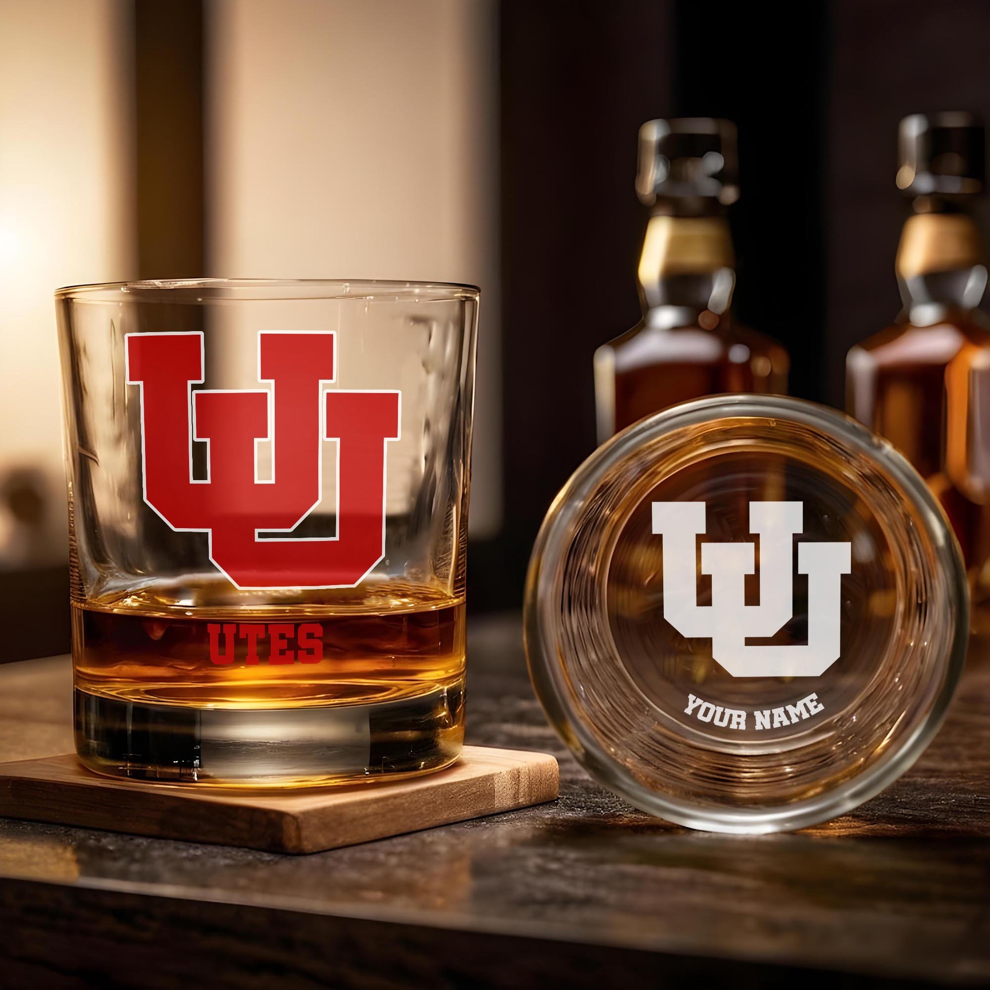 Alternative view of Utah Utes Engraved Whiskey Glass Custom Your Name, Groomsman 11oz Whiskey Glass, Football Gift, Gifts for Dad EHIVM-03271494