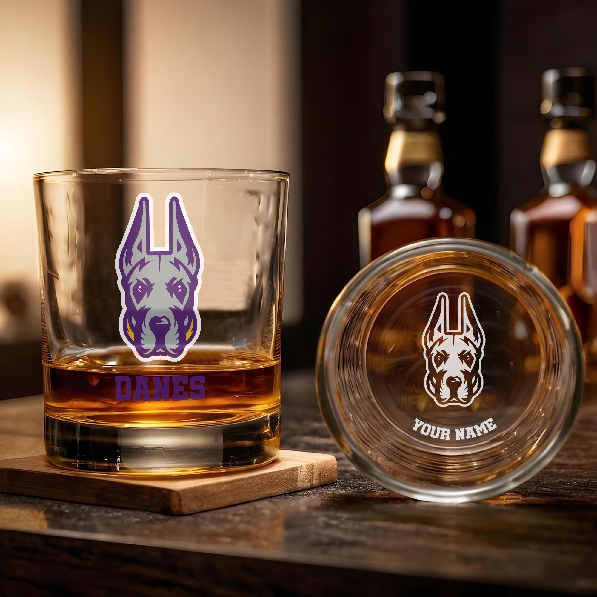 Alternative view of Albany Great Danes Engraved Whiskey Glass Custom Your Name, Groomsman 11oz Whiskey Glass, Football Gift, Gifts for Dad EHIVM-03271494