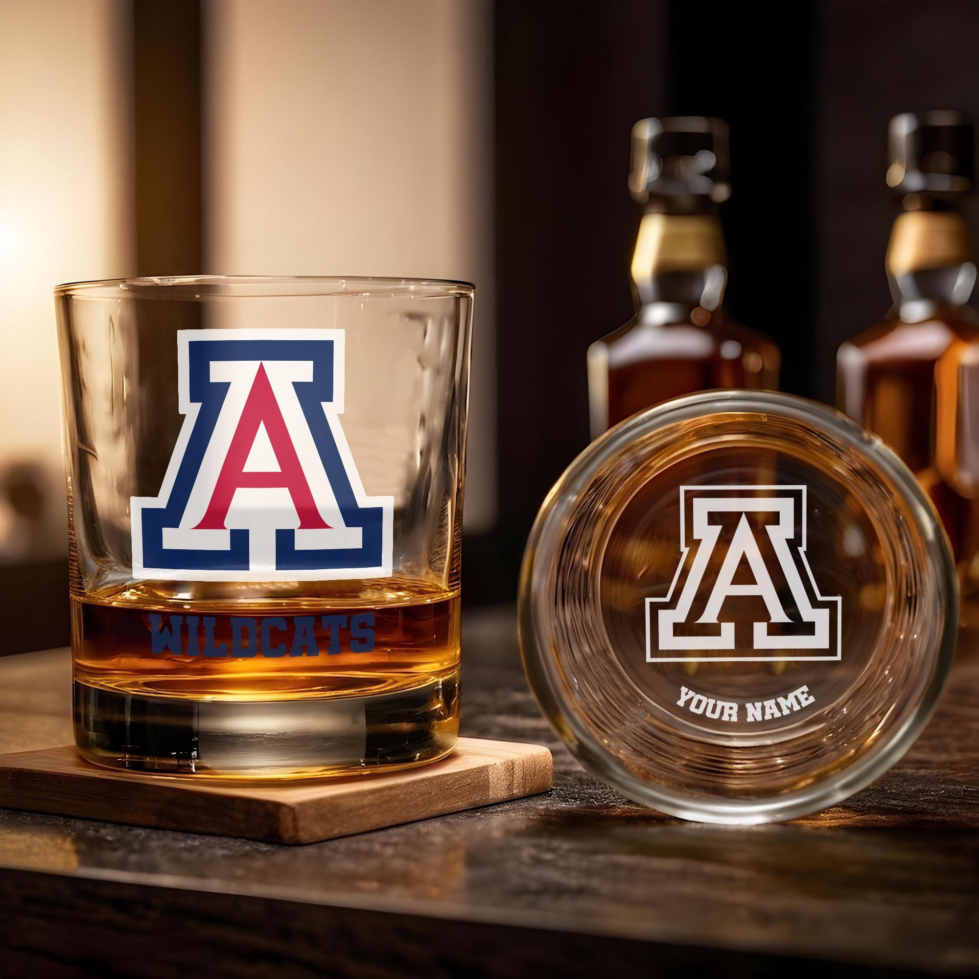 Alternative view of Arizona Wildcats Engraved Whiskey Glass Custom Your Name, Groomsman 11oz Whiskey Glass, Football Gift, Gifts for Dad EHIVM-03271494