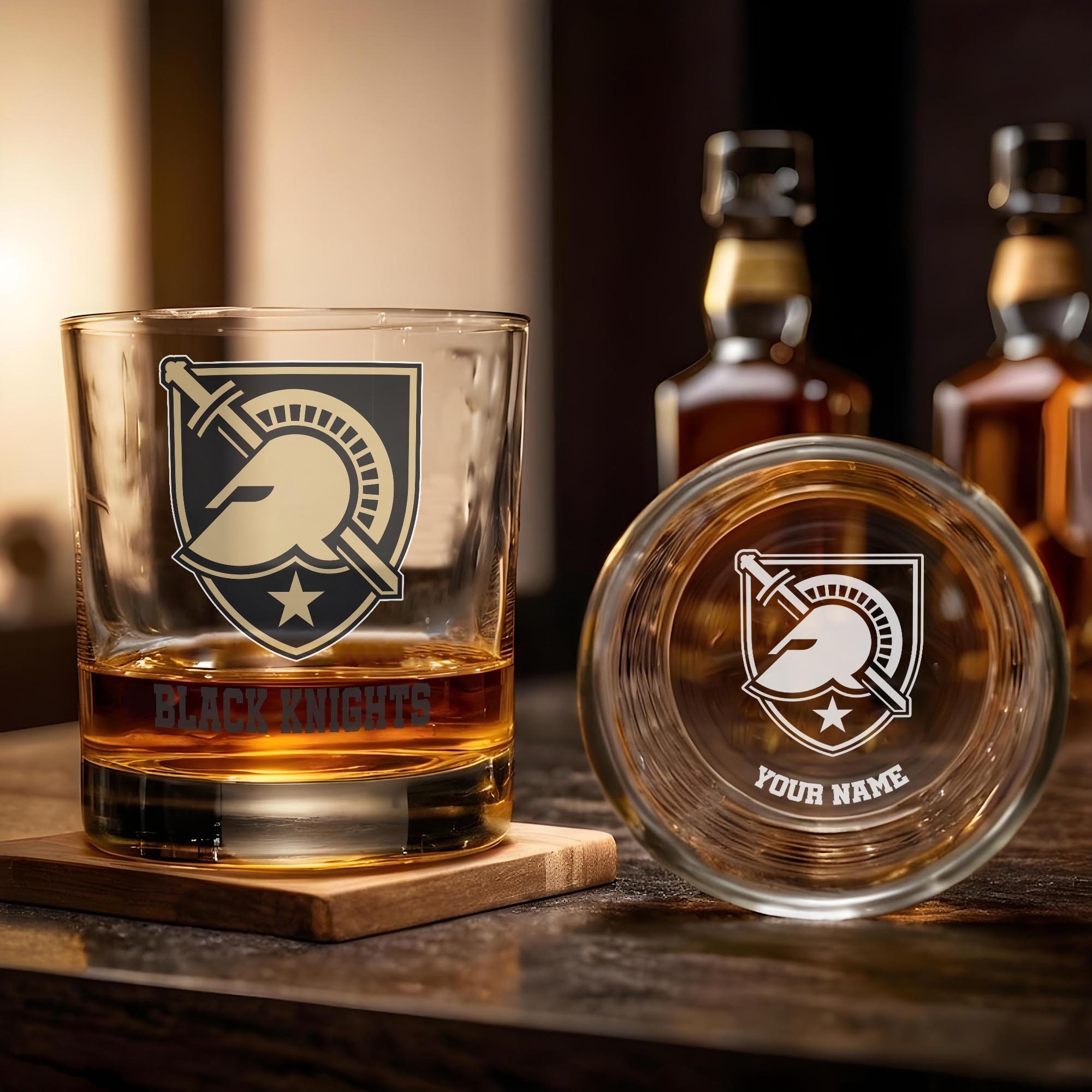 Alternative view of Army Black Knights Engraved Whiskey Glass Custom Your Name, Groomsman 11oz Whiskey Glass, Football Gift, Gifts for Dad EHIVM-03271494