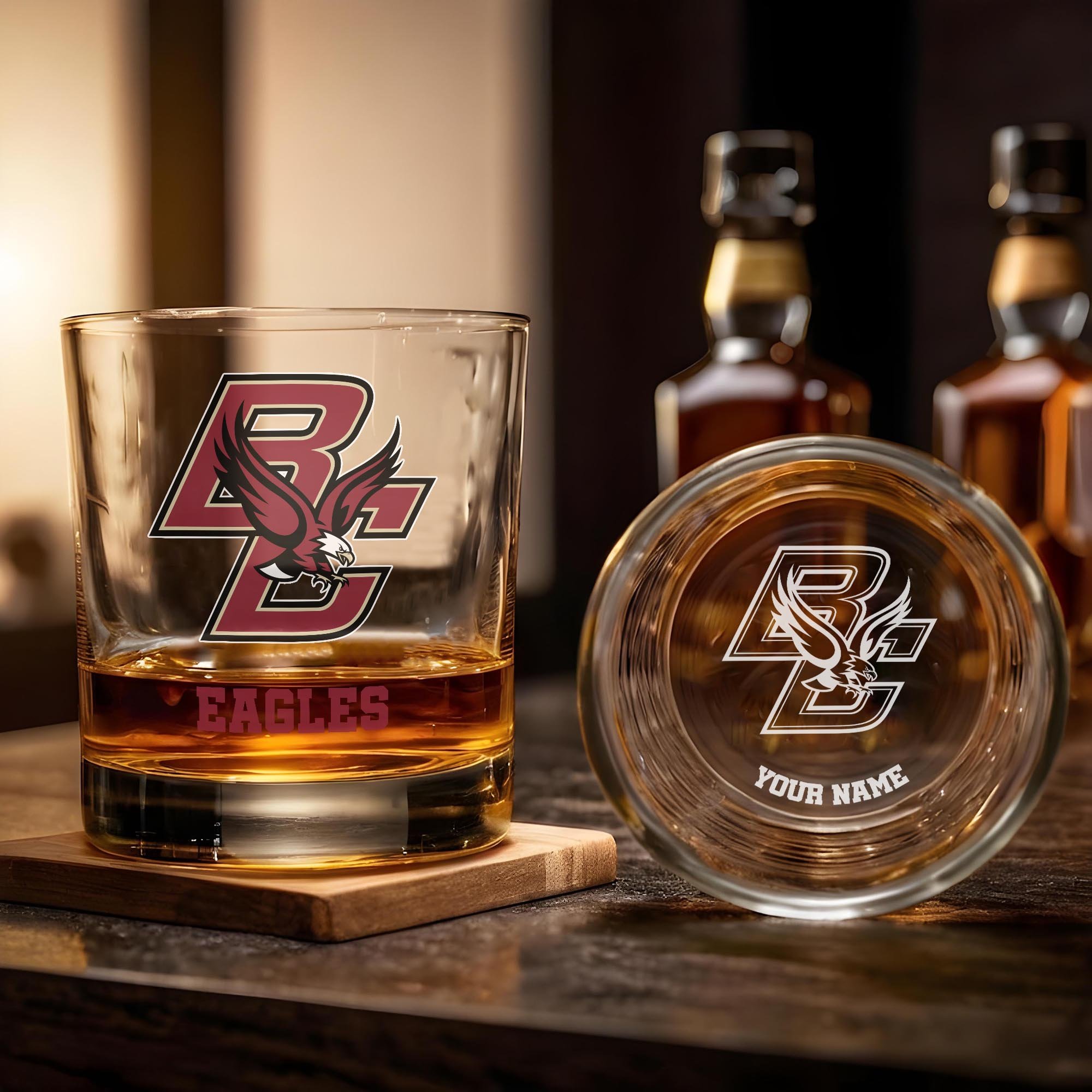 Alternative view of Boston College Eagles Engraved Whiskey Glass Custom Your Name, Groomsman 11oz Whiskey Glass, Football Gift, Gifts for Dad EHIVM-03271494