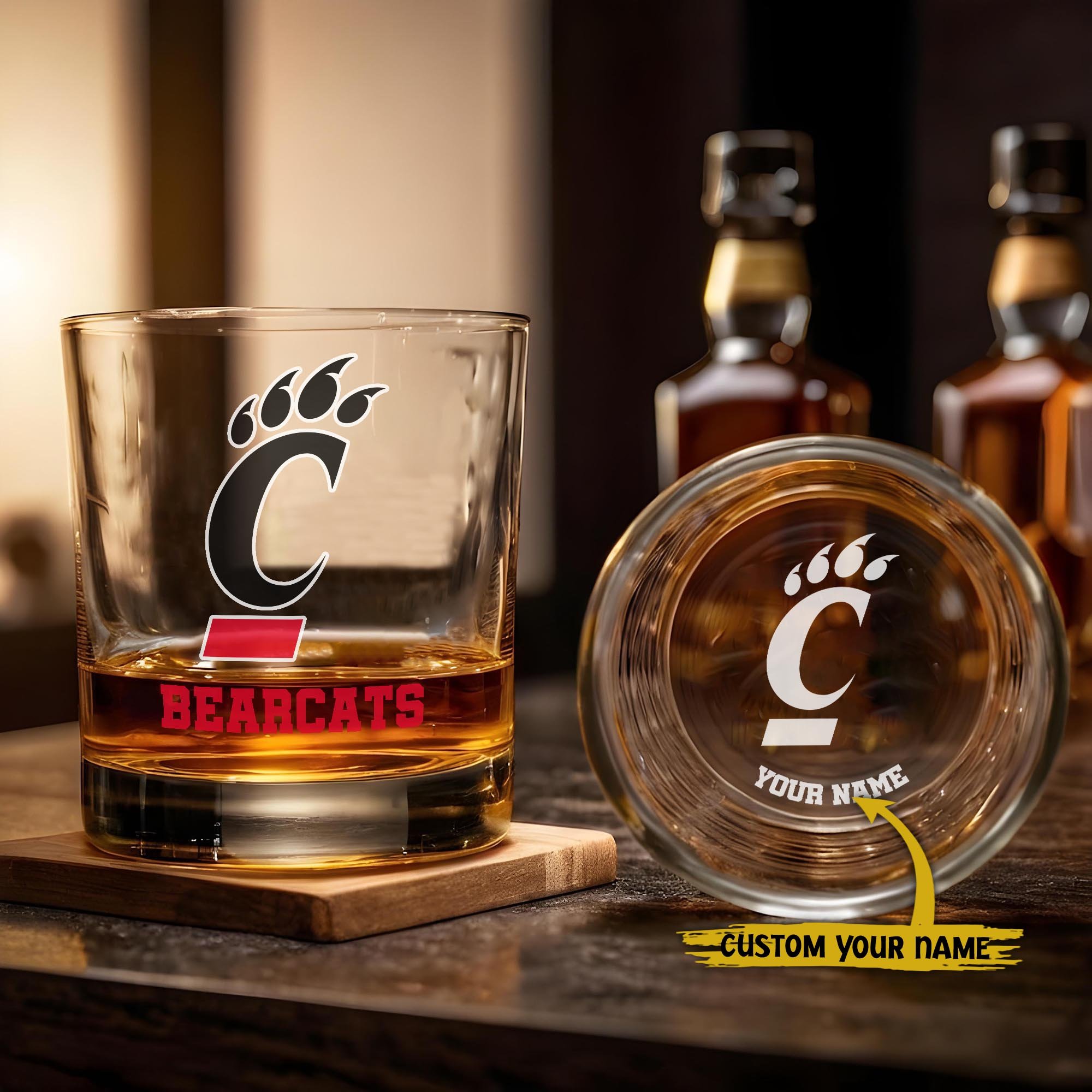Cincinnati Bearcats Engraved Whiskey Glass Custom Your Name, Groomsman 11oz Whiskey Glass, Football Gift, Gifts for Dad EHIVM-03271494