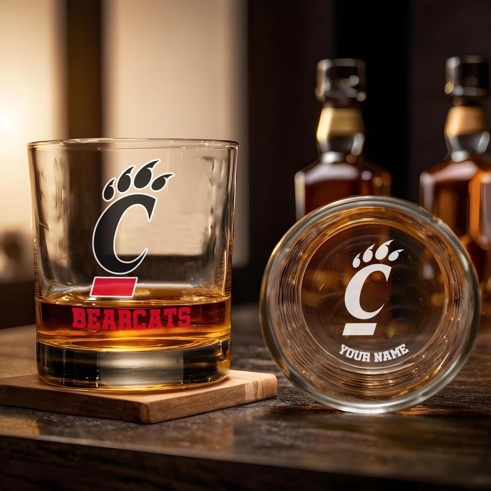 Alternative view of Cincinnati Bearcats Engraved Whiskey Glass Custom Your Name, Groomsman 11oz Whiskey Glass, Football Gift, Gifts for Dad EHIVM-03271494