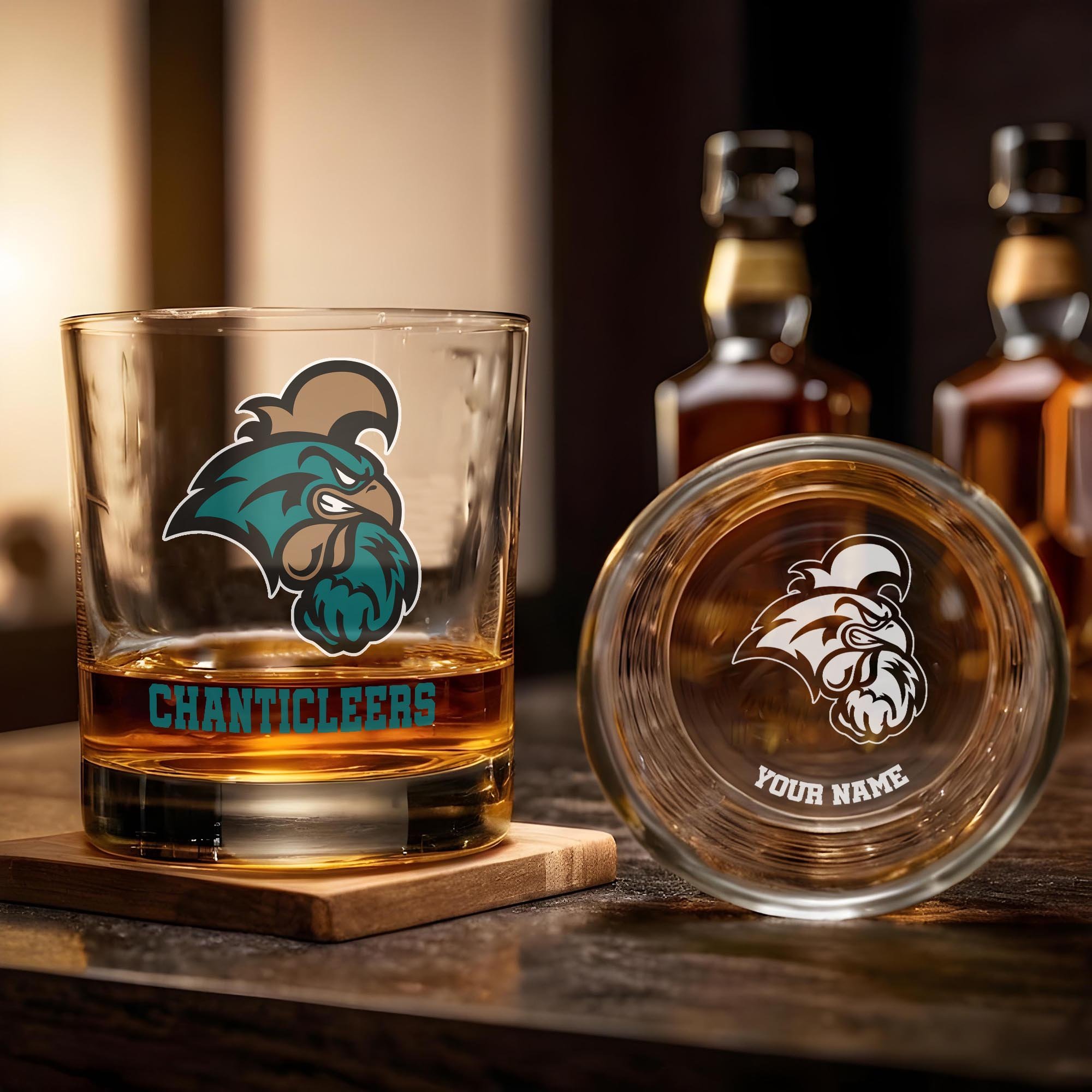 Alternative view of Coastal Carolina Chanticleers Engraved Whiskey Glass Custom Your Name, Groomsman 11oz Whiskey Glass, Football Gift, Gifts for Dad EHIVM-03271494
