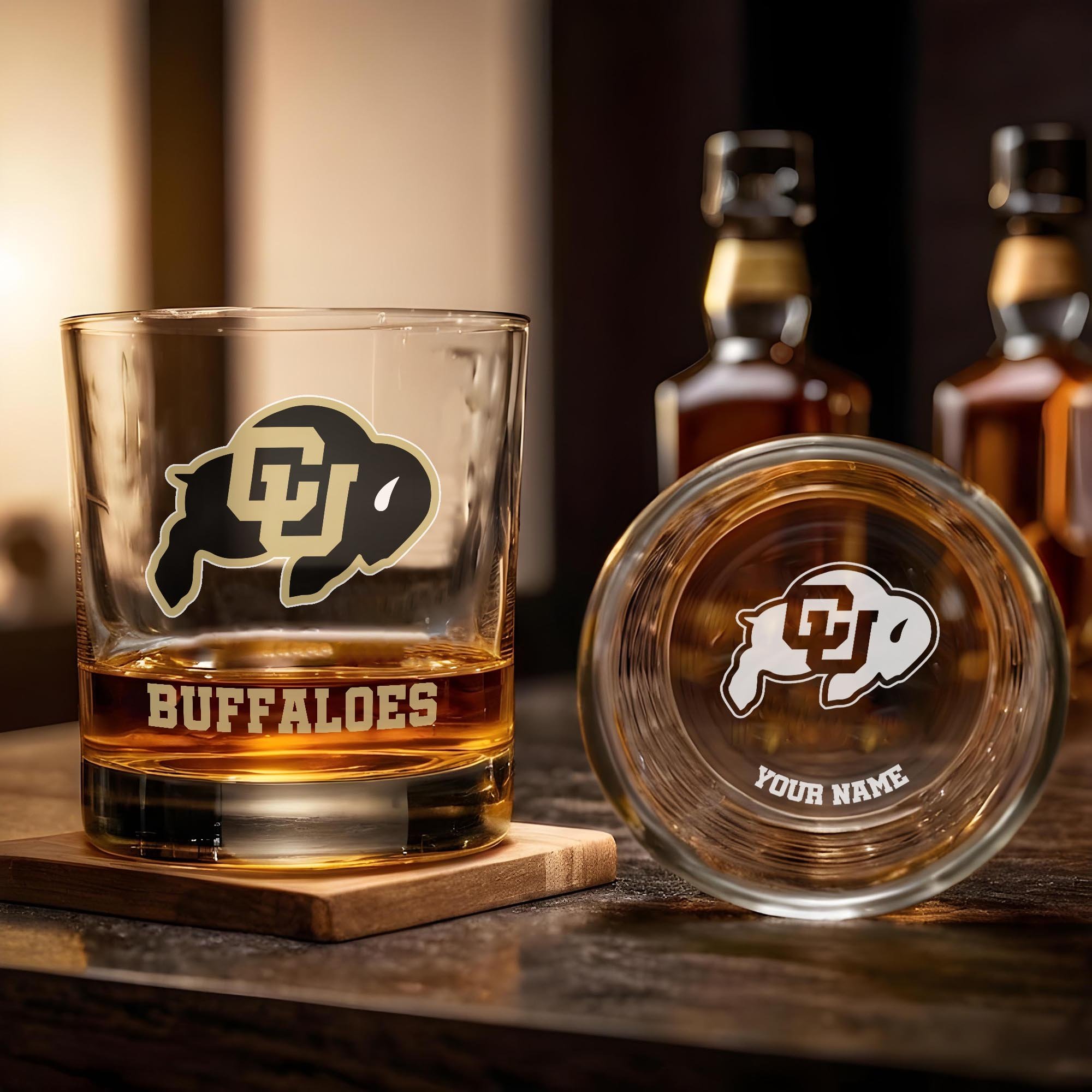 Alternative view of Colorado Buffaloes Engraved Whiskey Glass Custom Your Name, Groomsman 11oz Whiskey Glass, Football Gift, Gifts for Dad EHIVM-03271494
