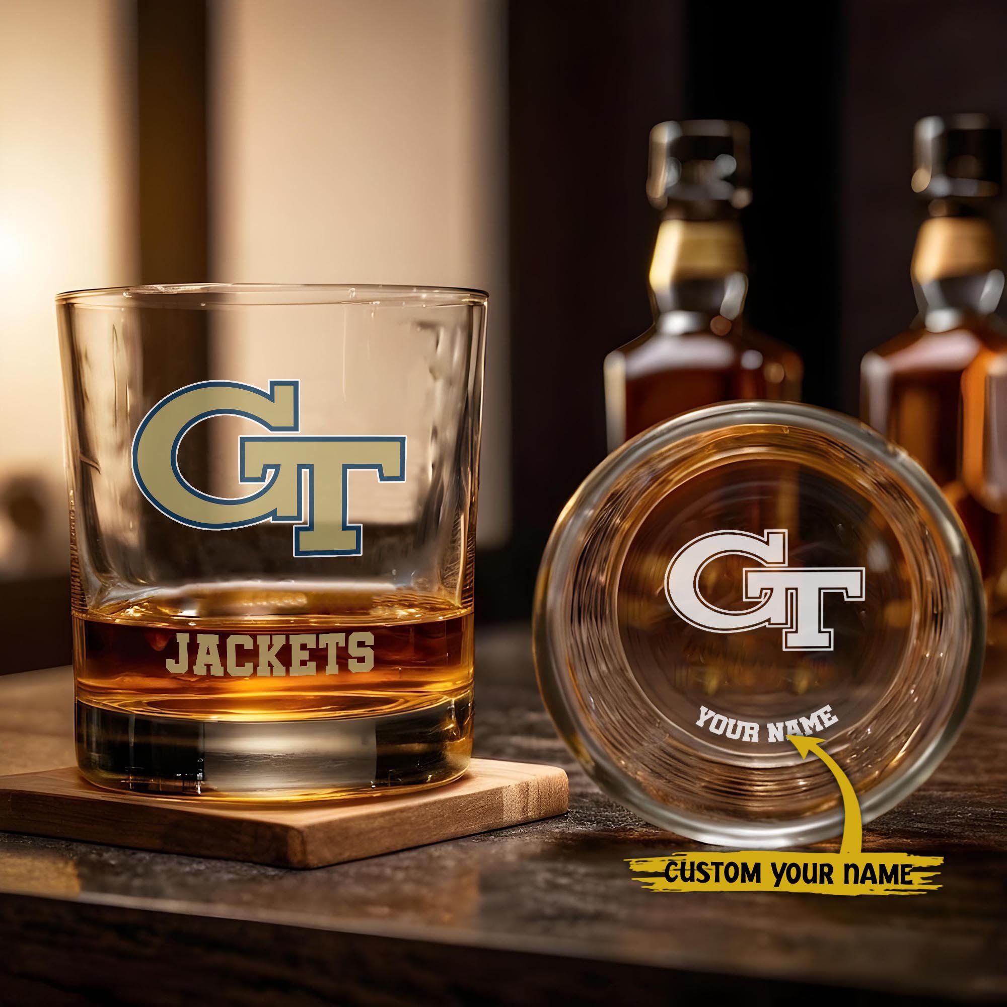 Georgia Tech Yellow Jackets Engraved Whiskey Glass Custom Your Name, Groomsman 11oz Whiskey Glass, Football Gift, Gifts for Dad EHIVM-03271494