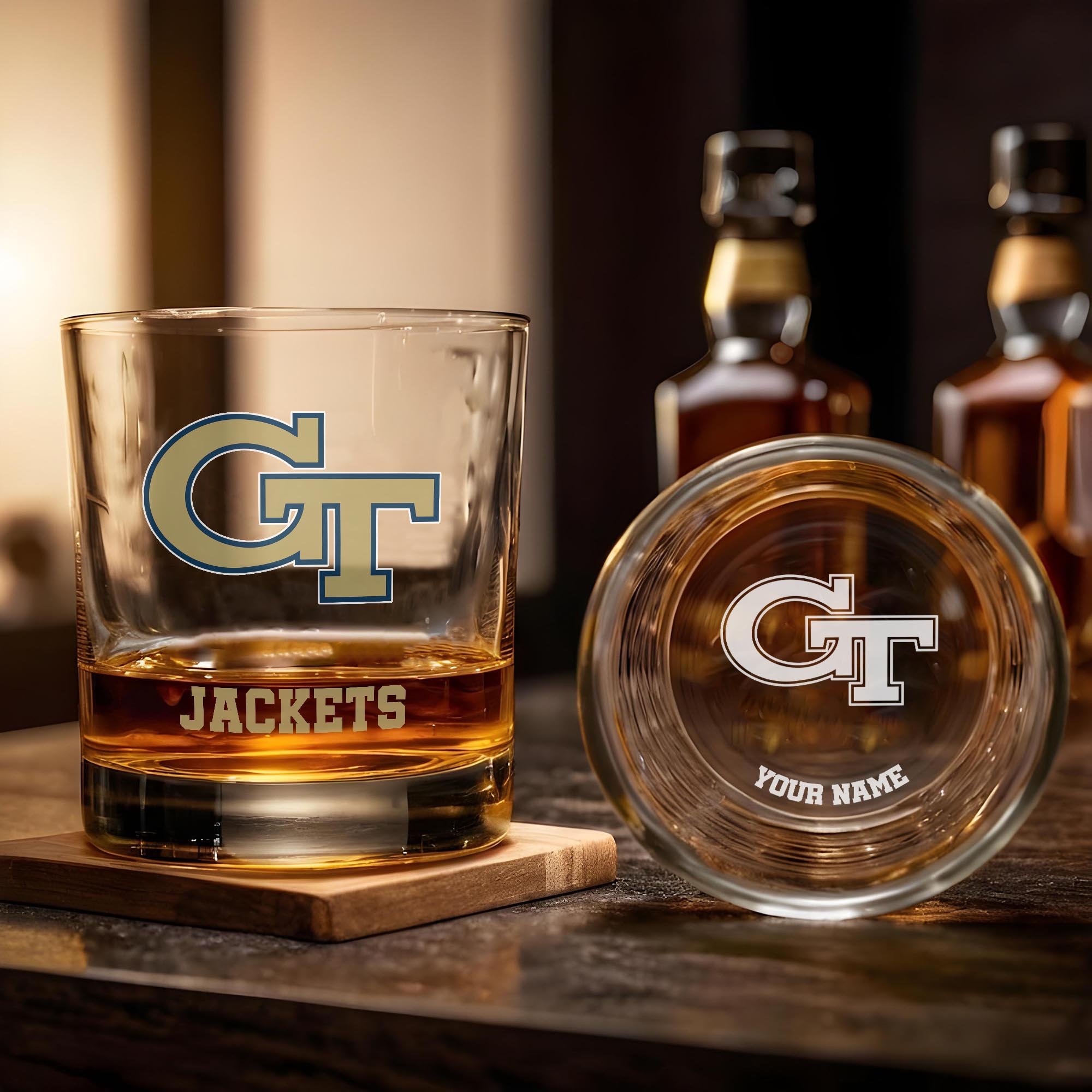 Alternative view of Georgia Tech Yellow Jackets Engraved Whiskey Glass Custom Your Name, Groomsman 11oz Whiskey Glass, Football Gift, Gifts for Dad EHIVM-03271494