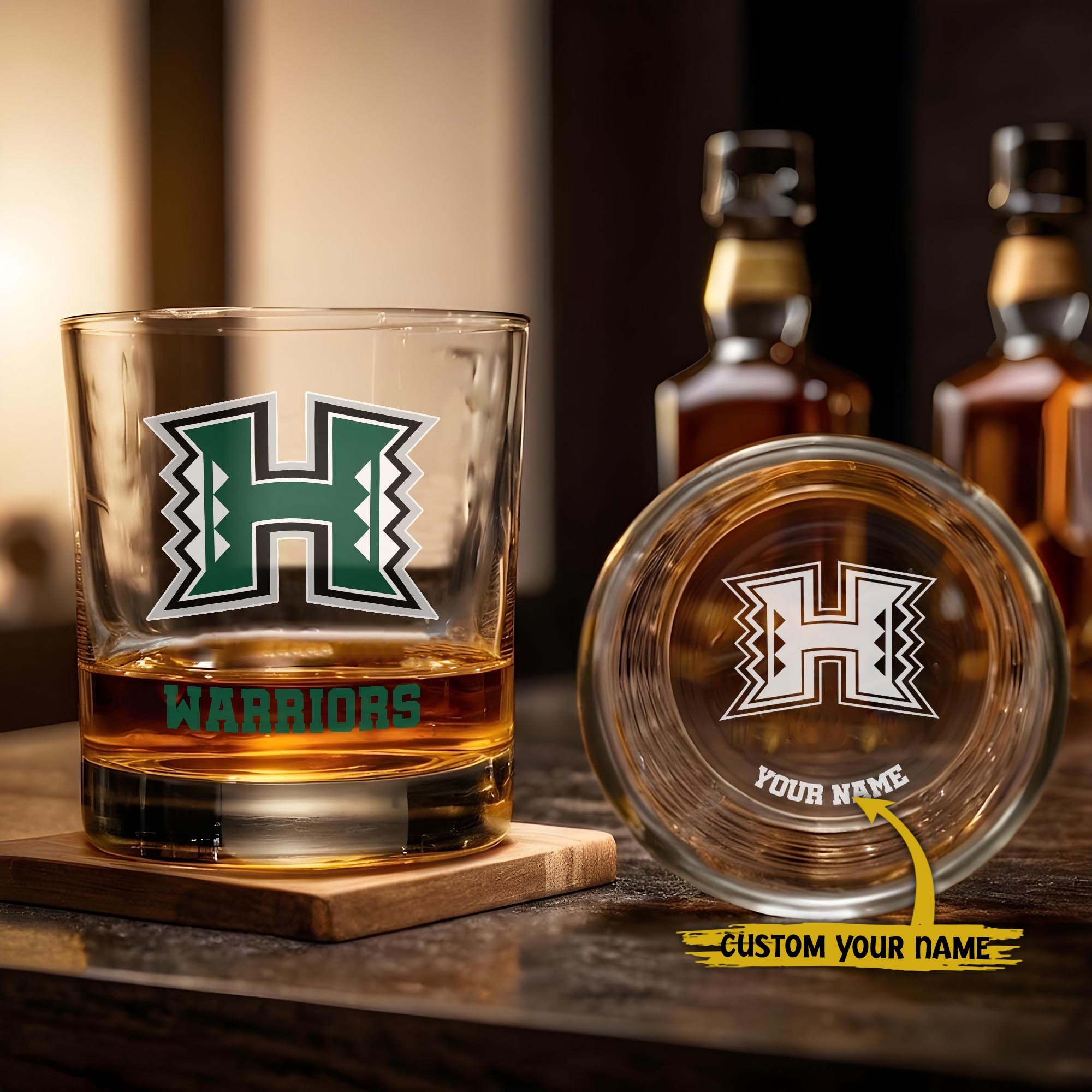 Hawaii Rainbow Warriors Engraved Whiskey Glass Custom Your Name, Groomsman 11oz Whiskey Glass, Football Gift, Gifts for Dad EHIVM-03271494