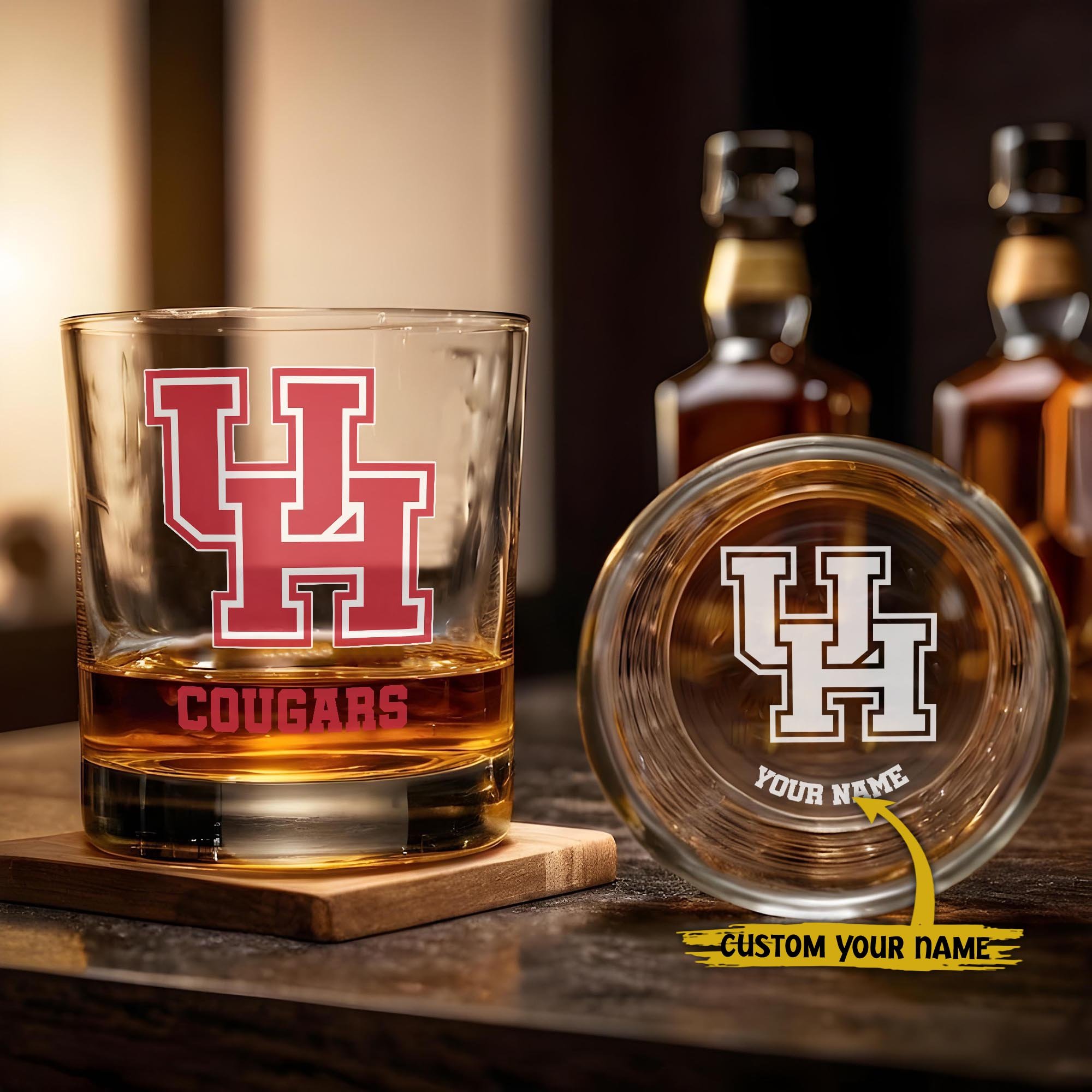 Houston Cougars Engraved Whiskey Glass Custom Your Name, Groomsman 11oz Whiskey Glass, Football Gift, Gifts for Dad EHIVM-03271494
