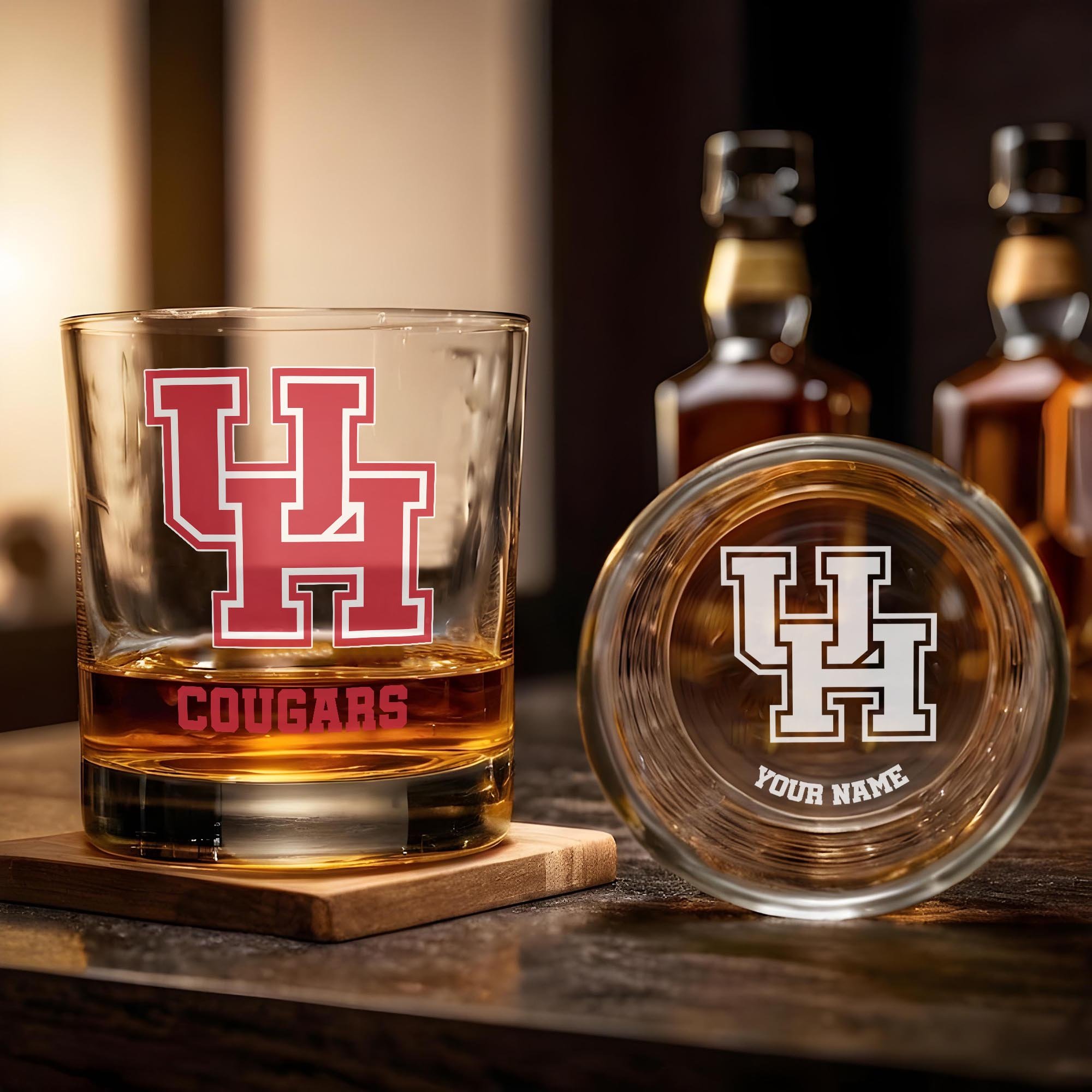 Alternative view of Houston Cougars Engraved Whiskey Glass Custom Your Name, Groomsman 11oz Whiskey Glass, Football Gift, Gifts for Dad EHIVM-03271494