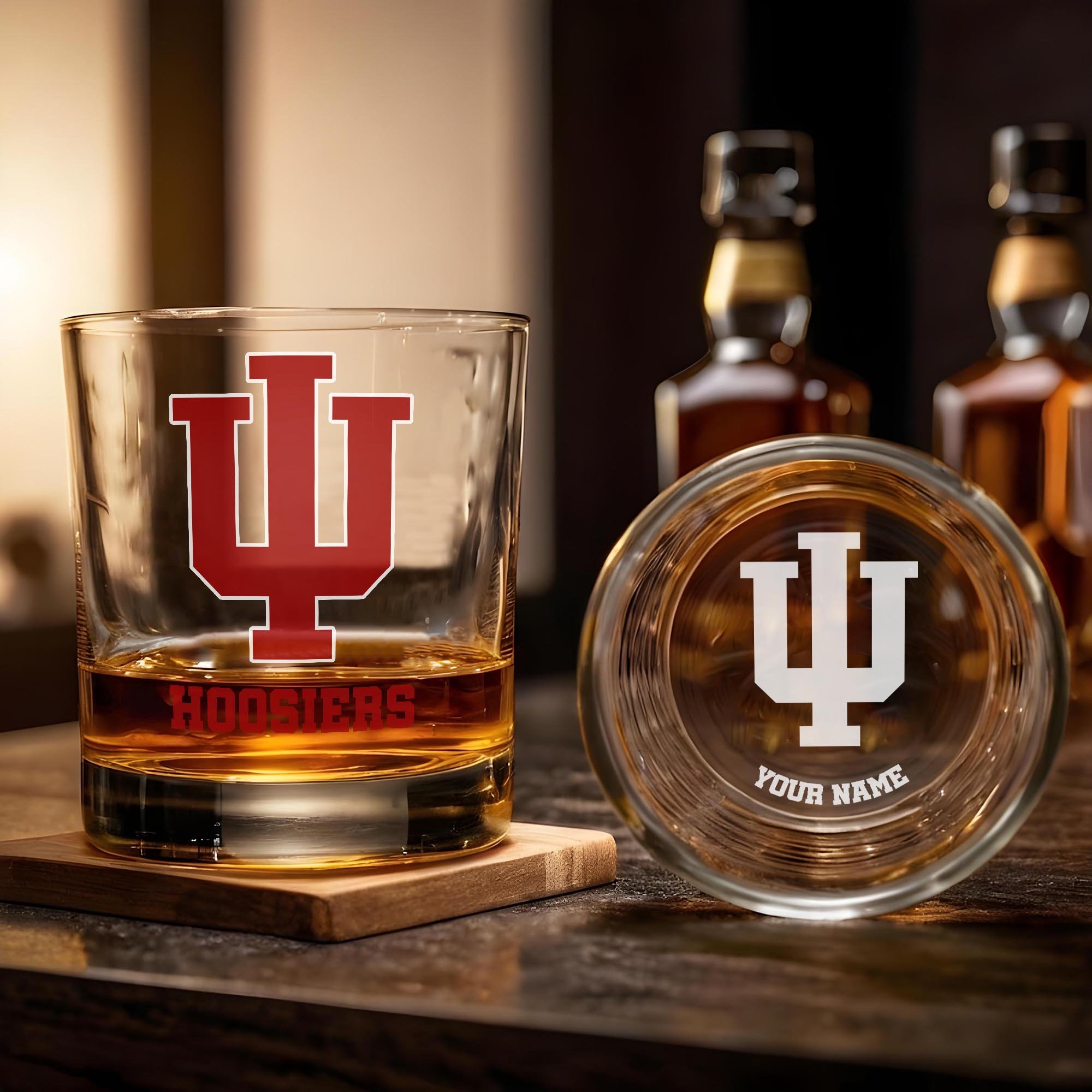 Alternative view of Indiana Hoosiers Engraved Whiskey Glass Custom Your Name, Groomsman 11oz Whiskey Glass, Football Gift, Gifts for Dad EHIVM-03271494