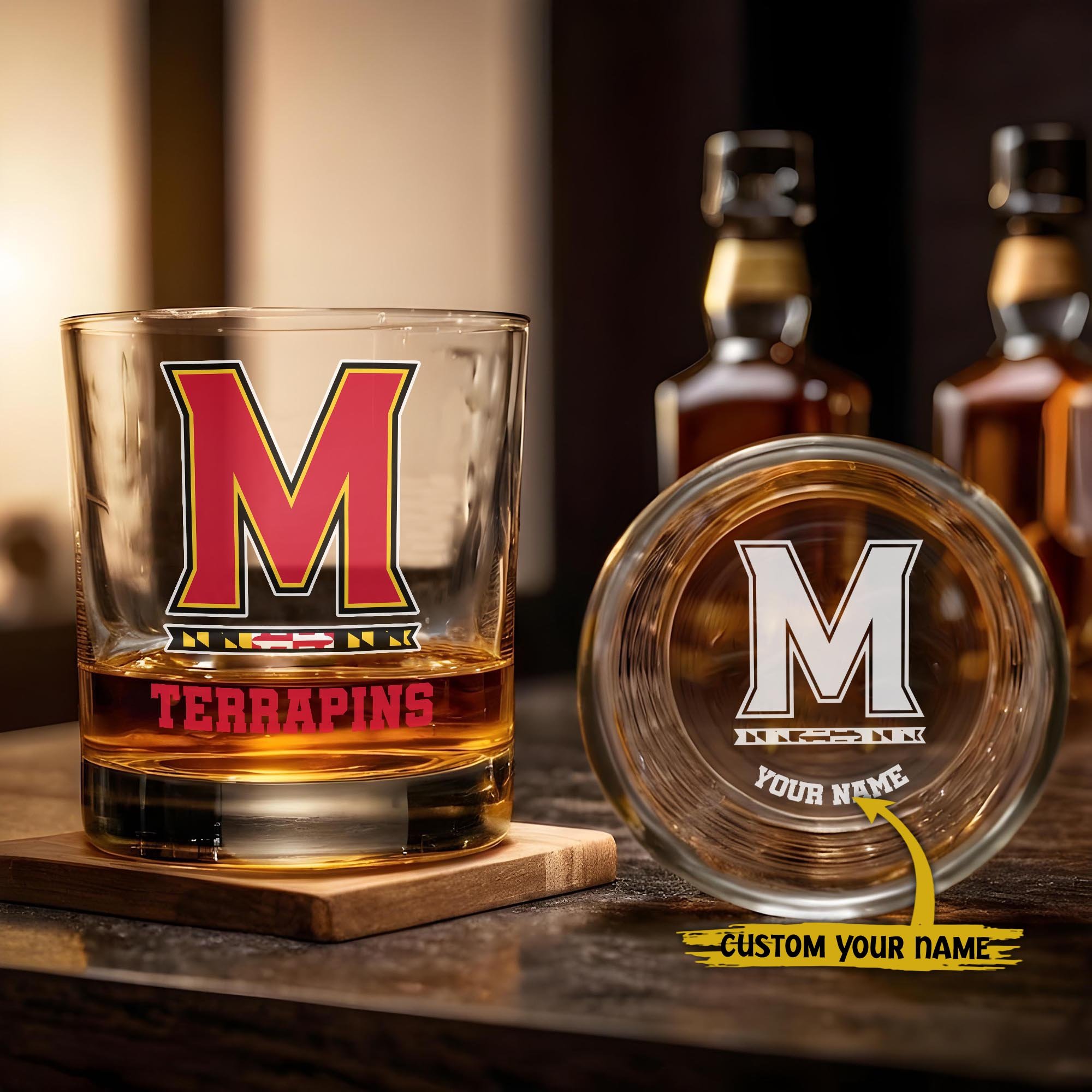 Maryland Terrapins Engraved Whiskey Glass Custom Your Name, Groomsman 11oz Whiskey Glass, Football Gift, Gifts for Dad EHIVM-03271494