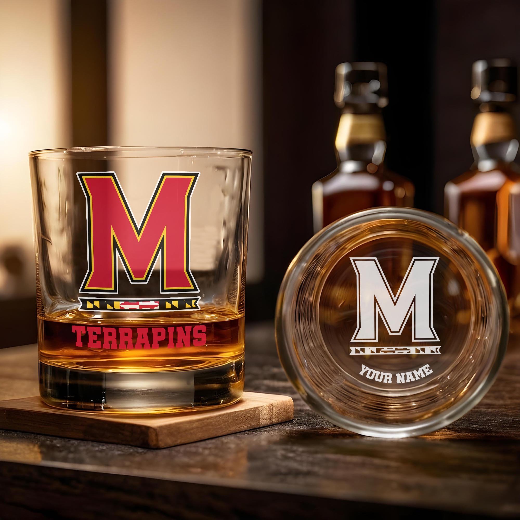 Alternative view of Maryland Terrapins Engraved Whiskey Glass Custom Your Name, Groomsman 11oz Whiskey Glass, Football Gift, Gifts for Dad EHIVM-03271494