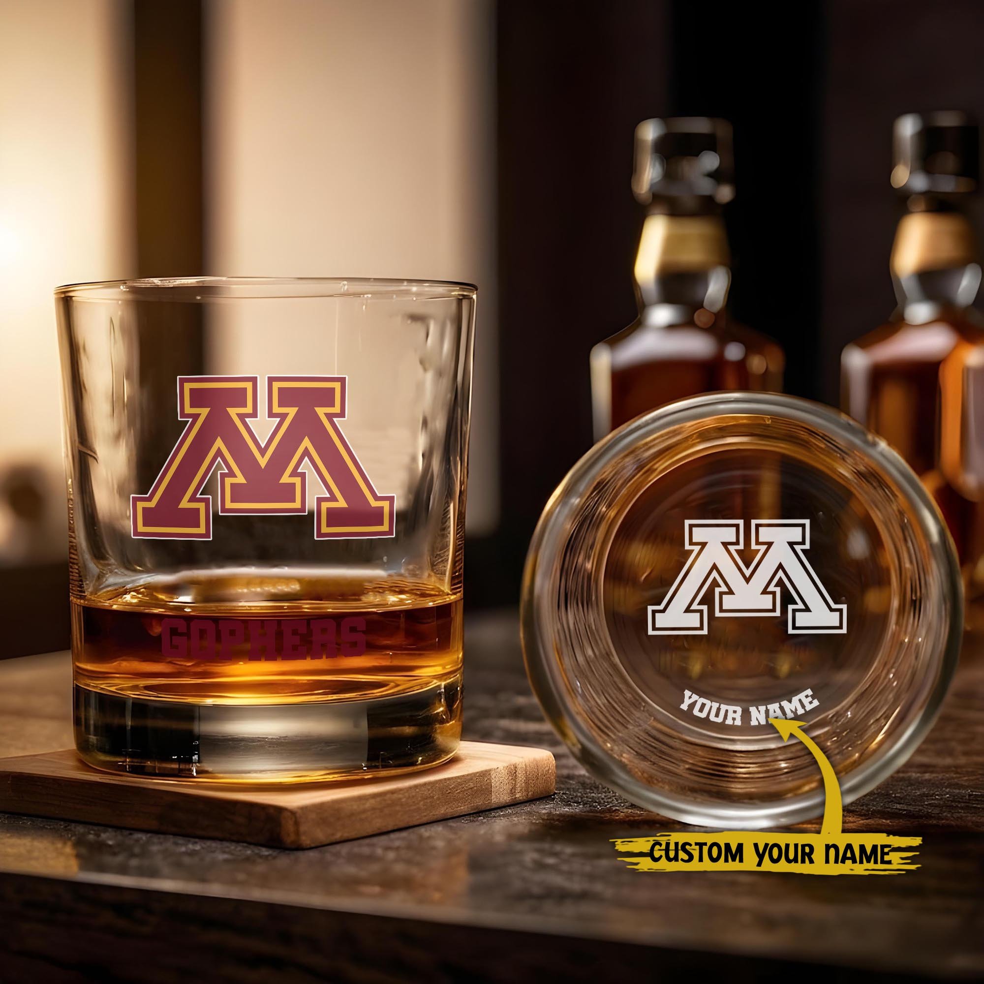 Minnesota Golden Gophers Engraved Whiskey Glass Custom Your Name, Groomsman 11oz Whiskey Glass, Football Gift, Gifts for Dad EHIVM-03271494