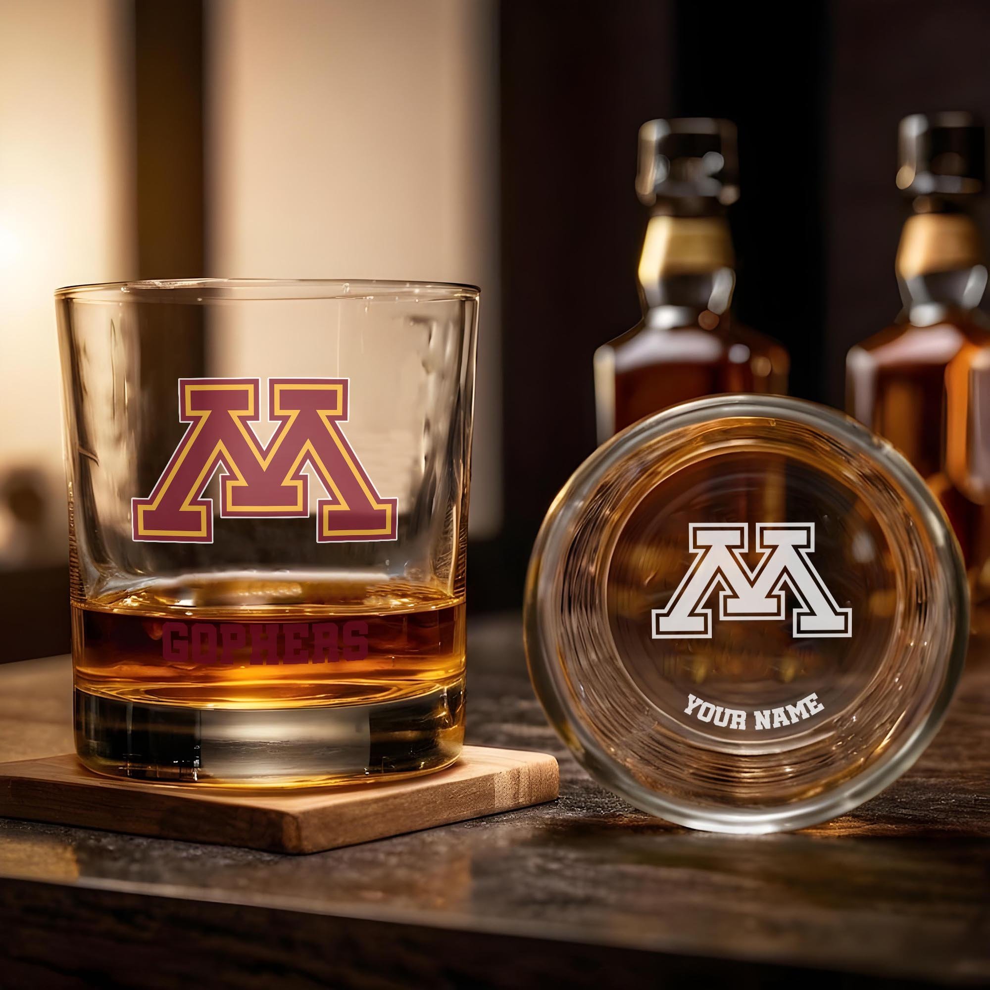 Alternative view of Minnesota Golden Gophers Engraved Whiskey Glass Custom Your Name, Groomsman 11oz Whiskey Glass, Football Gift, Gifts for Dad EHIVM-03271494