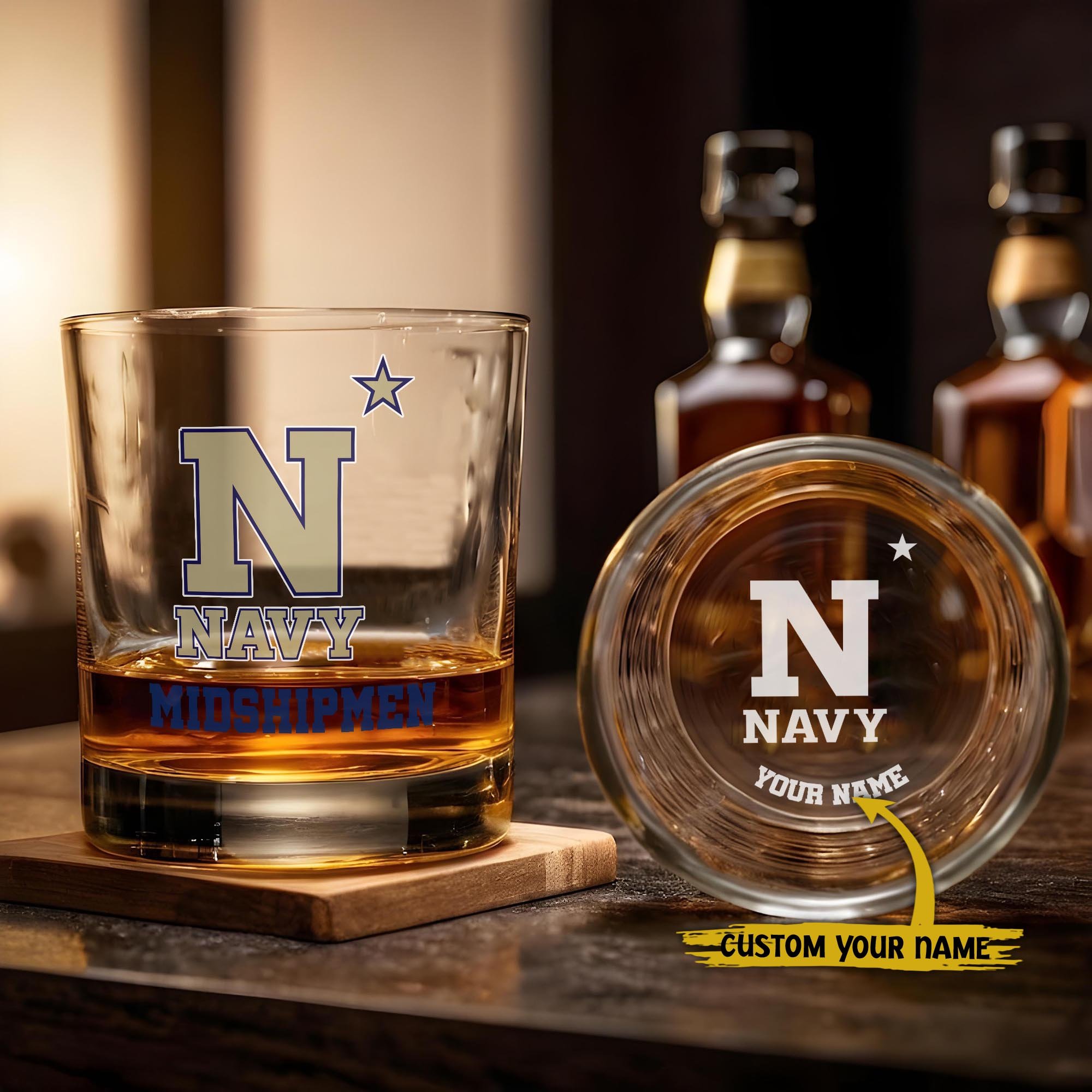 Navy Midshipmen Engraved Whiskey Glass Custom Your Name, Groomsman 11oz Whiskey Glass, Football Gift, Gifts for Dad EHIVM-03271494