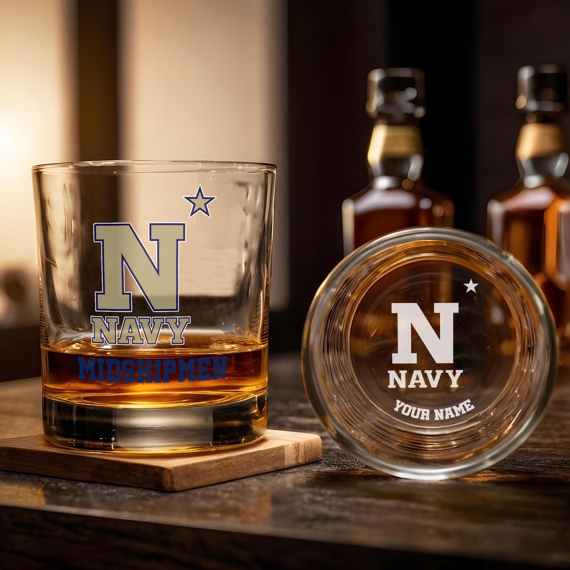 Alternative view of Navy Midshipmen Engraved Whiskey Glass Custom Your Name, Groomsman 11oz Whiskey Glass, Football Gift, Gifts for Dad EHIVM-03271494