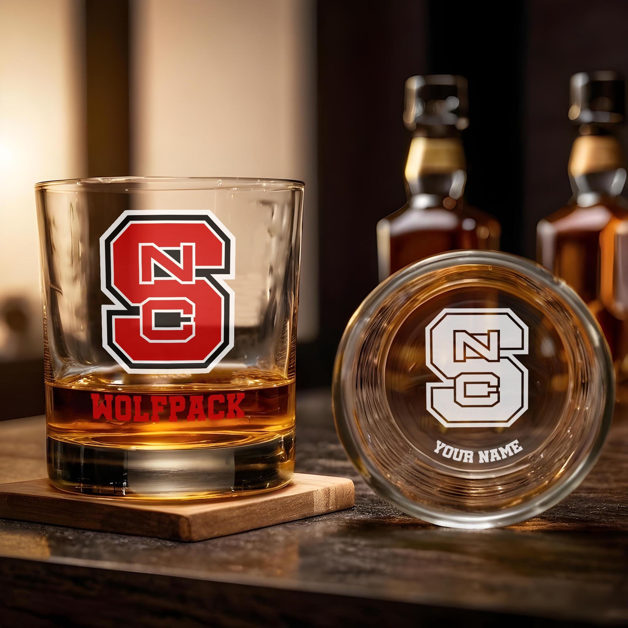 Alternative view of NC State Wolfpack Engraved Whiskey Glass Custom Your Name, Groomsman 11oz Whiskey Glass, Football Gift, Gifts for Dad EHIVM-03271494