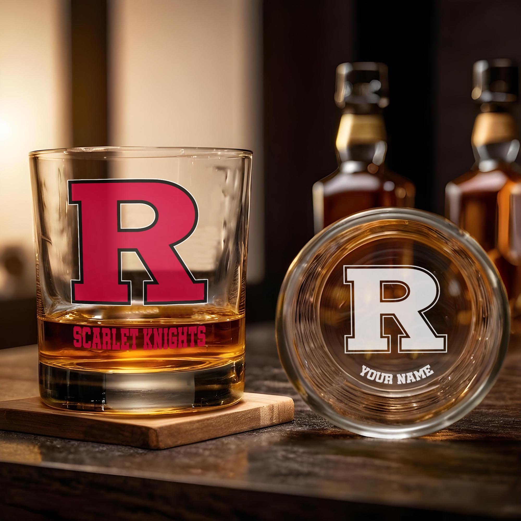 Alternative view of Rutgers Scarlet Knights Engraved Whiskey Glass Custom Your Name, Groomsman 11oz Whiskey Glass, Football Gift, Gifts for Dad EHIVM-03271494