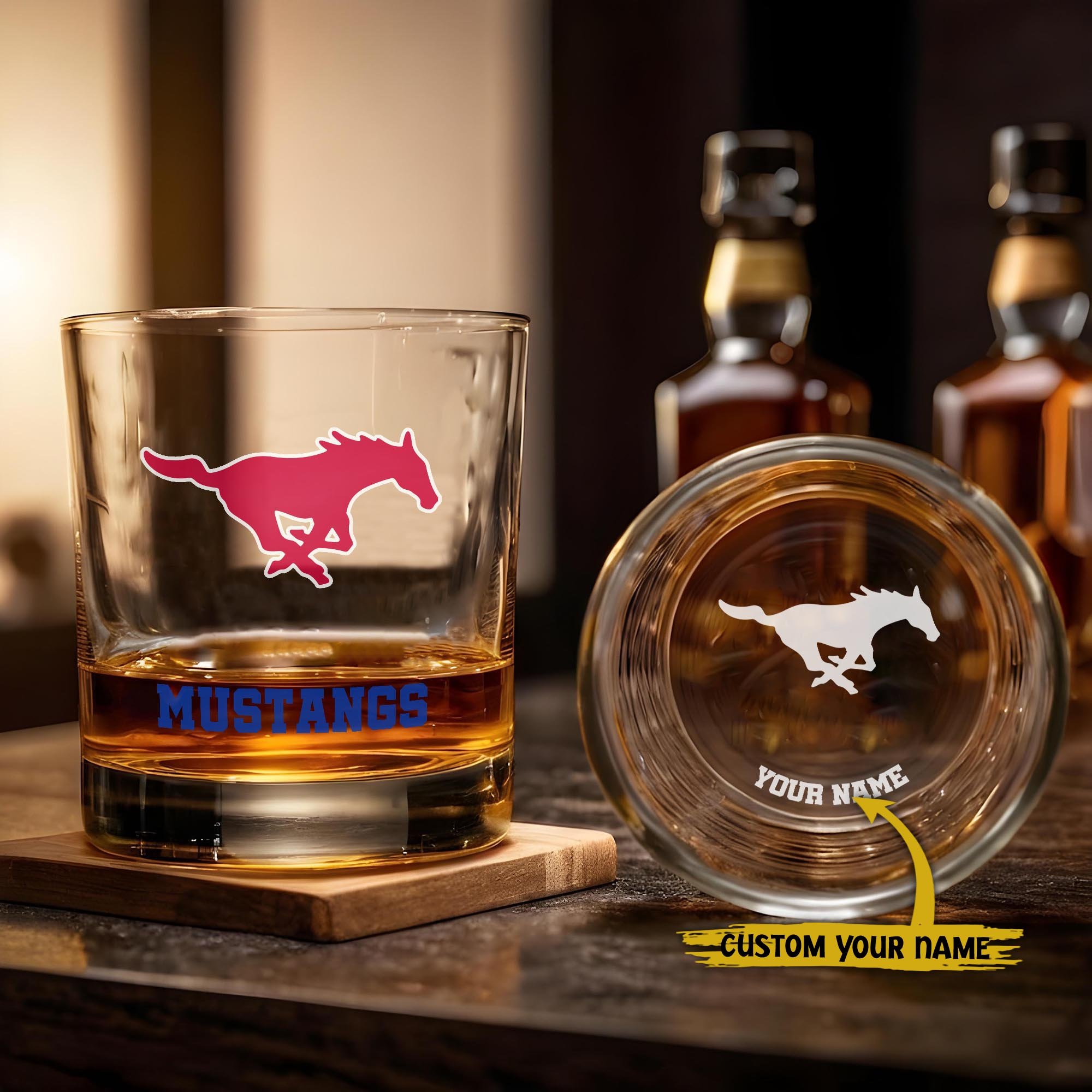 SMU Mustangs Engraved Whiskey Glass Custom Your Name, Groomsman 11oz Whiskey Glass, Football Gift, Gifts for Dad EHIVM-03271494