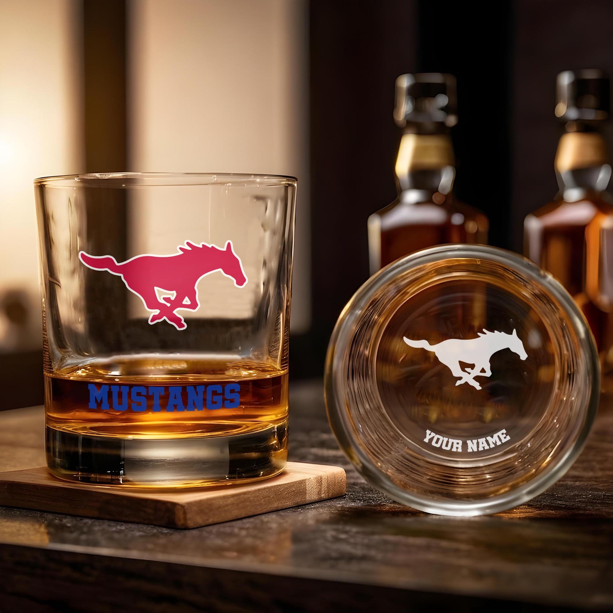 Alternative view of SMU Mustangs Engraved Whiskey Glass Custom Your Name, Groomsman 11oz Whiskey Glass, Football Gift, Gifts for Dad EHIVM-03271494