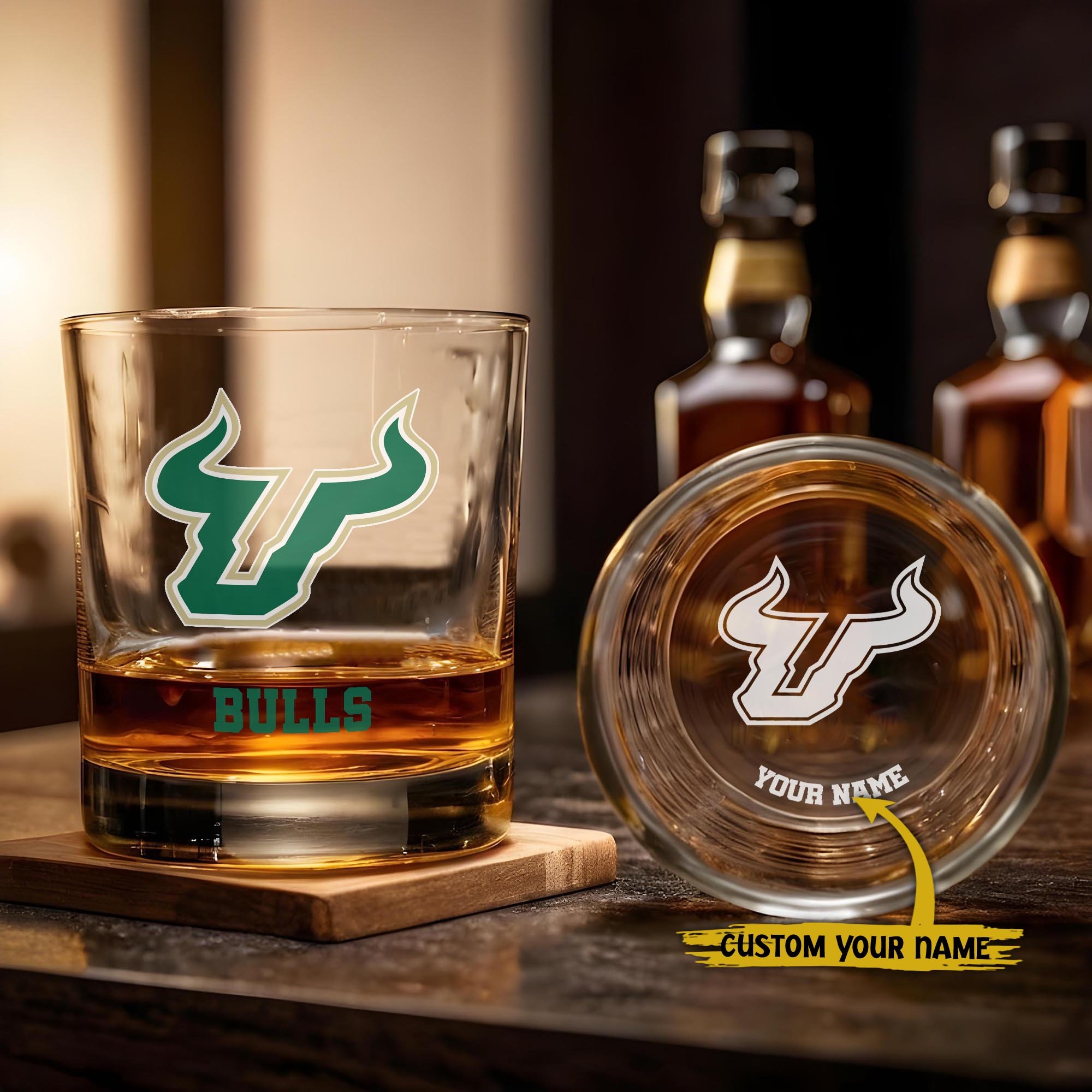 South Florida Bulls Engraved Whiskey Glass Custom Your Name, Groomsman 11oz Whiskey Glass, Football Gift, Gifts for Dad EHIVM-03271494