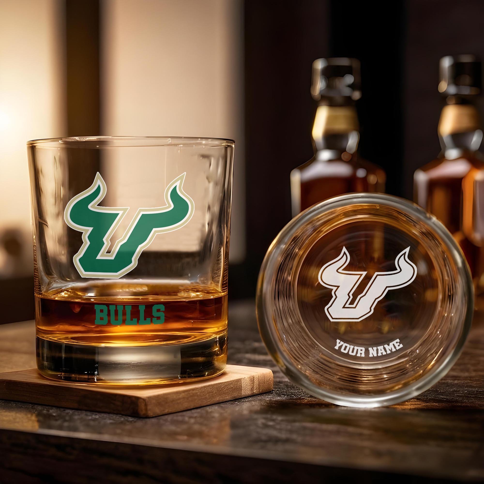 Alternative view of South Florida Bulls Engraved Whiskey Glass Custom Your Name, Groomsman 11oz Whiskey Glass, Football Gift, Gifts for Dad EHIVM-03271494